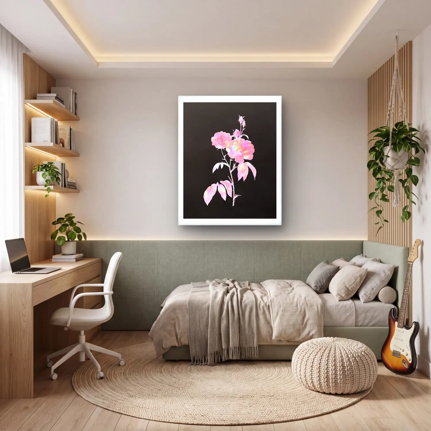 Pastel Güller No. 14 cam tablo — genç odasında