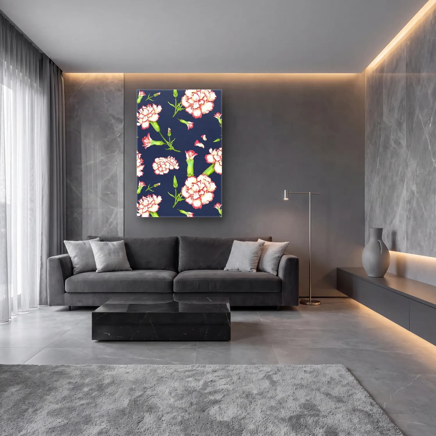 Botanik İllüstrasyon Çiçek Deseni No. 131 cam tablo — lüks salon duvarında