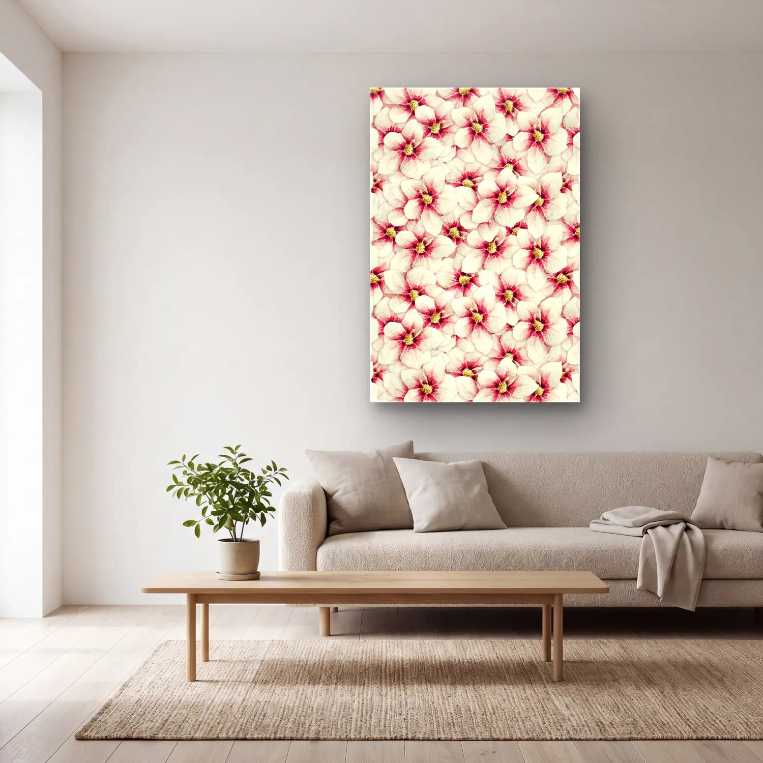 Pastel Çiçek Deseni No. 92 cam tablo — açık renk salonda
