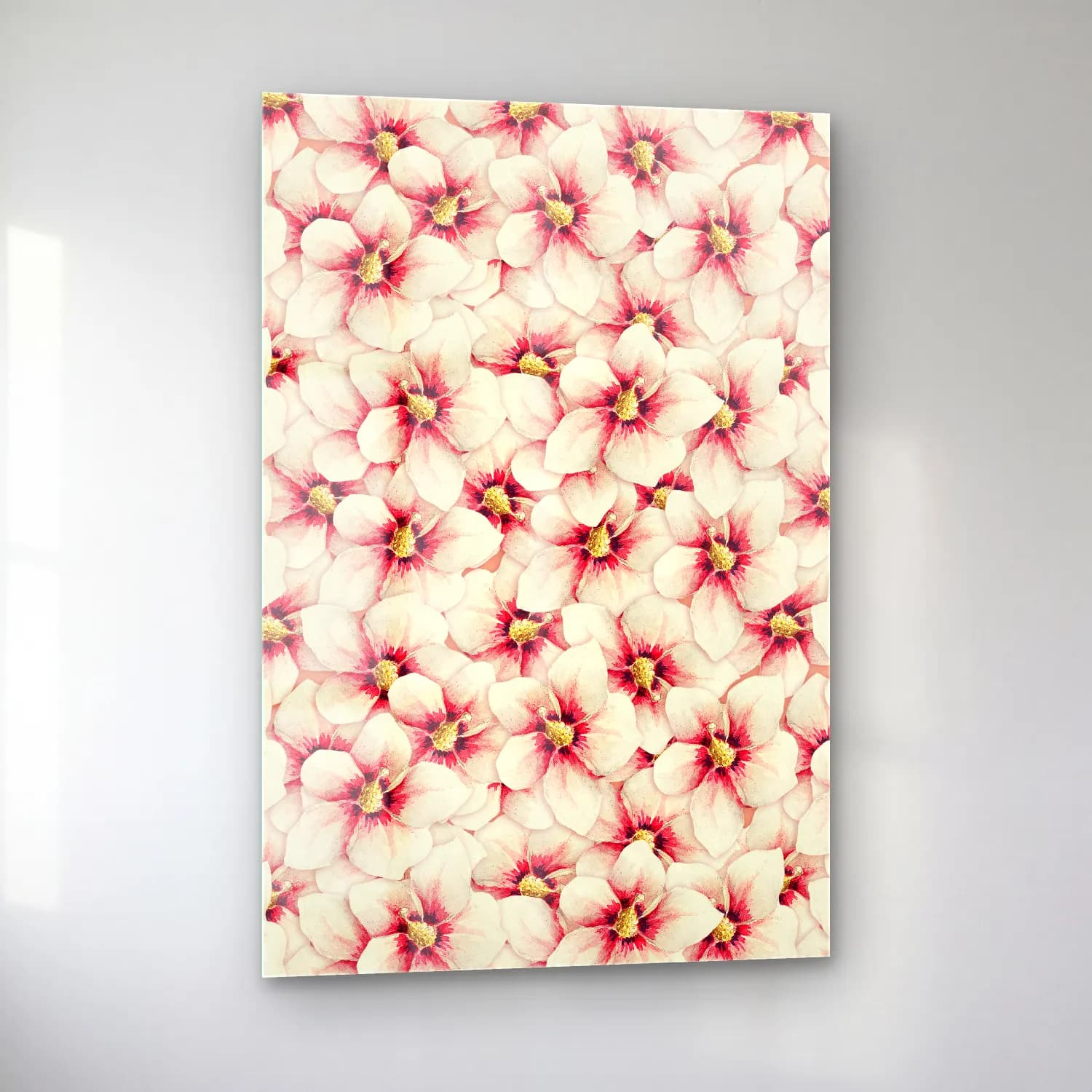 Pastel Çiçek Deseni No. 92 cam tablo — sol açıdan görünüm