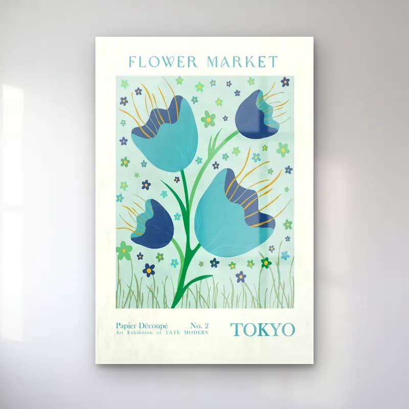 Boho Laleler – Turkuaz Tonlar cam tablo — Boho Laleler – Turkuaz Tonlar — boho laleler