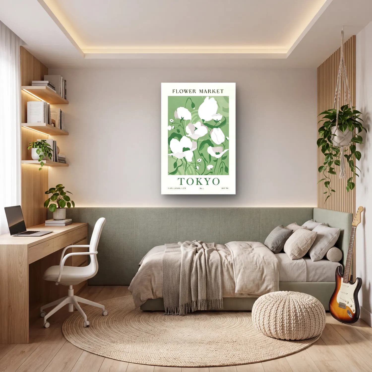 Pastel Çiçek Deseni No. 74 cam tablo — genç odasında