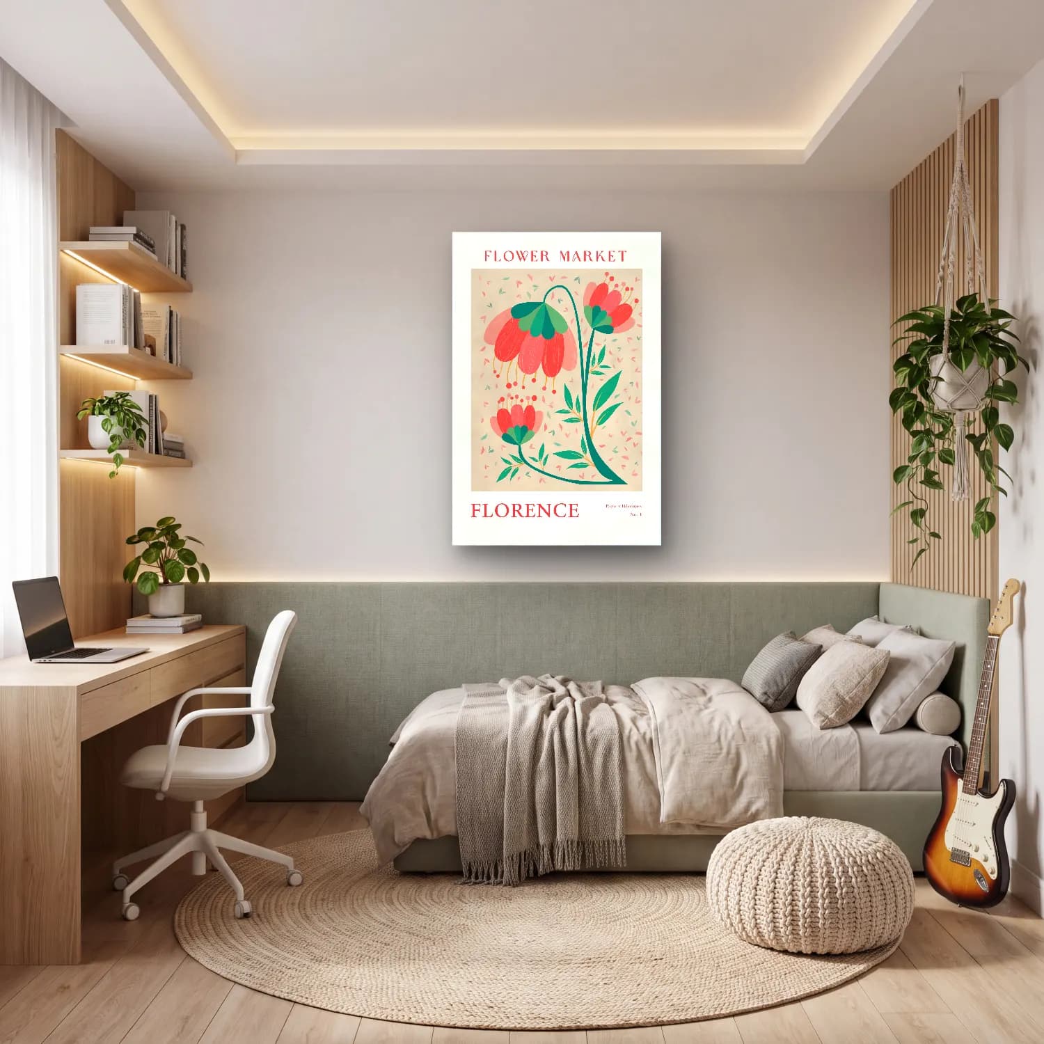 Boho Çiçek Deseni No. 124 cam tablo — genç odasında