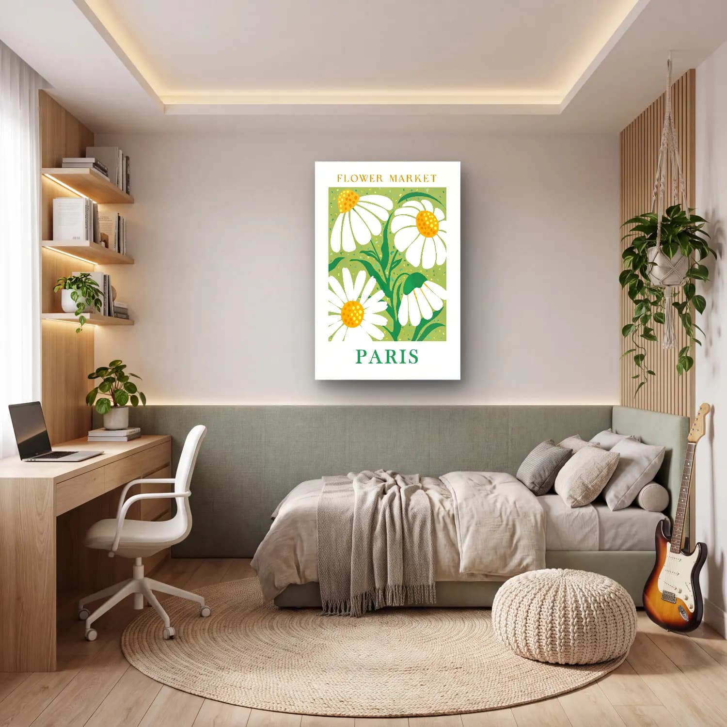 Retro Papatyalar No. 6 cam tablo — genç odasında