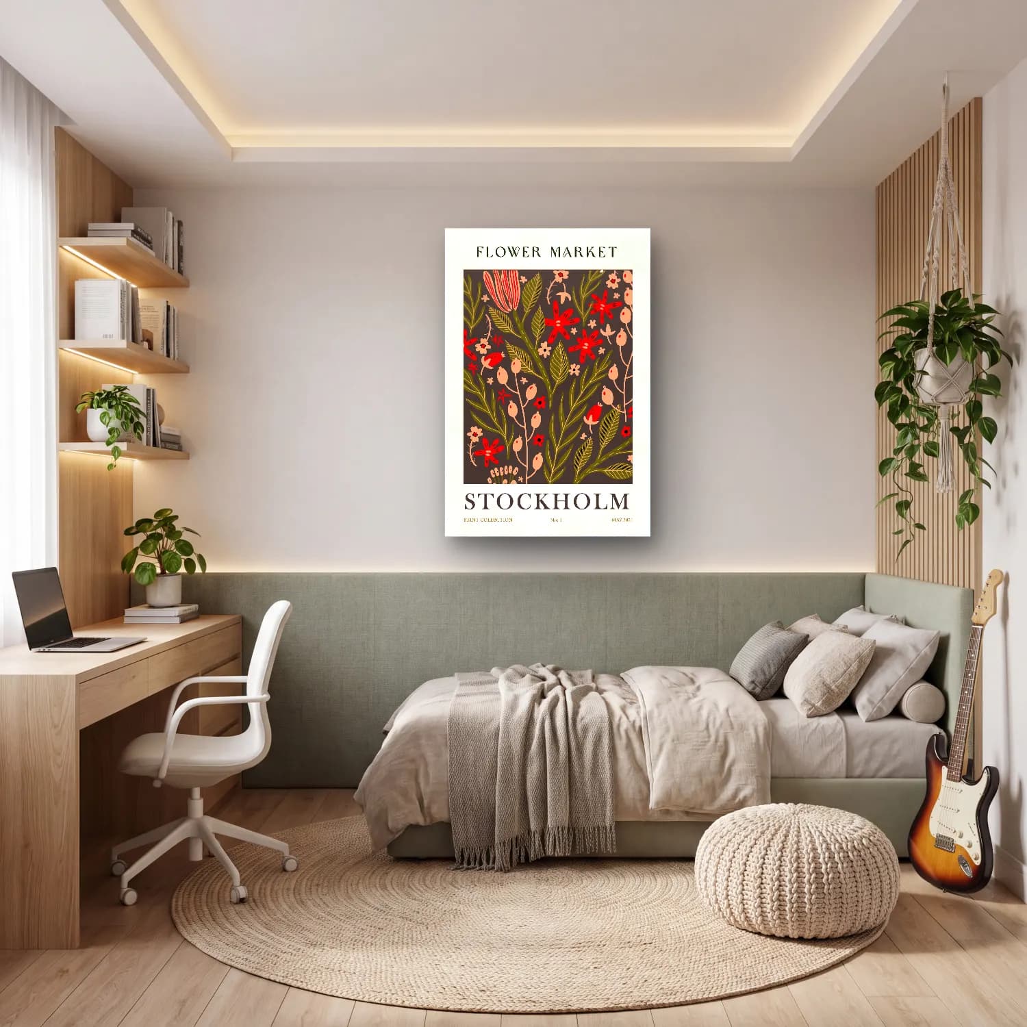 Boho Çiçek Deseni No. 125 cam tablo — genç odasında