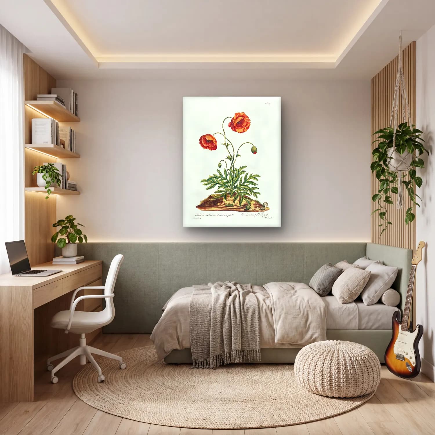 Botanik İllüstrasyon Gelincikler No. 11 cam tablo — genç odasında