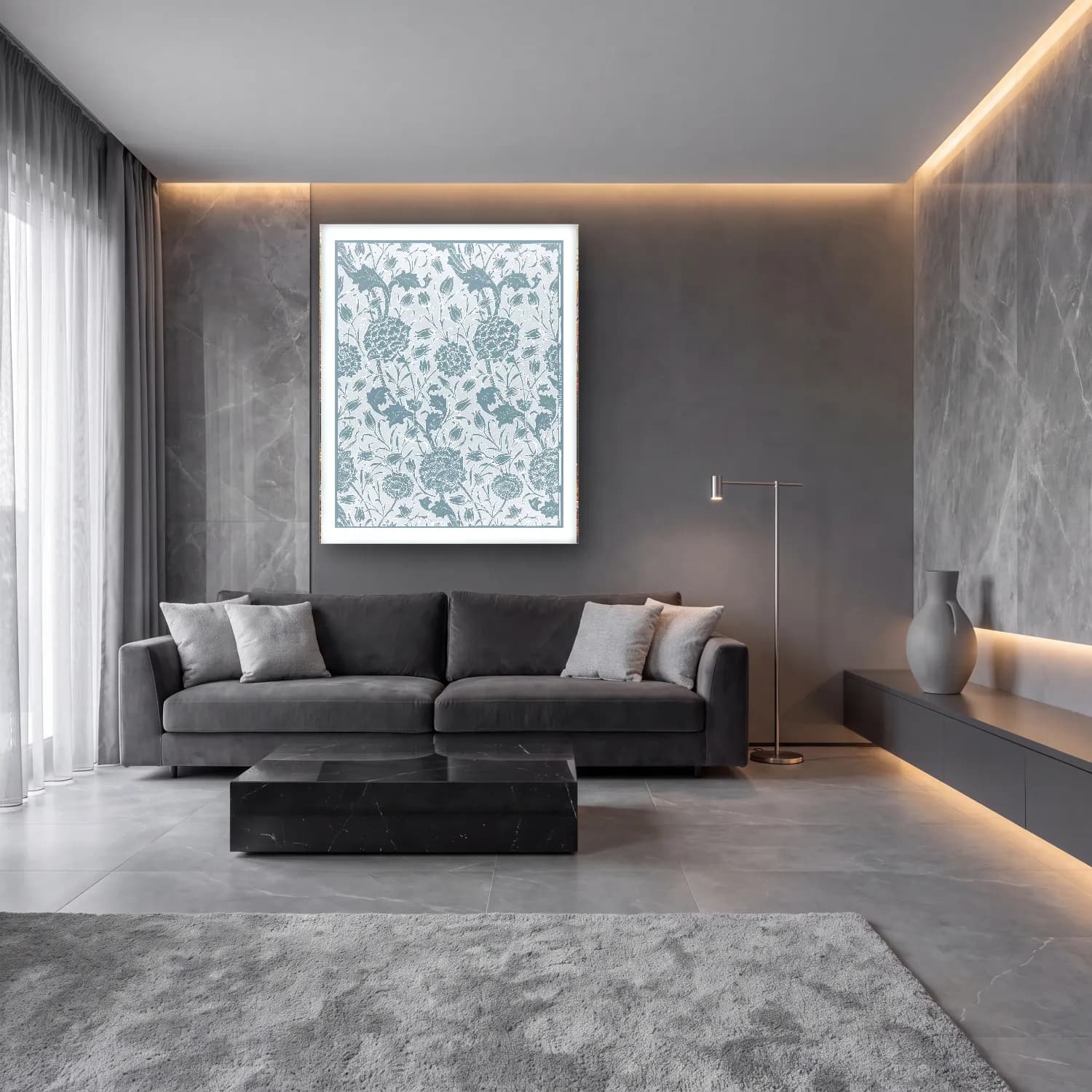 Botanik İllüstrasyon Çiçek Deseni No. 78 cam tablo — lüks salon duvarında