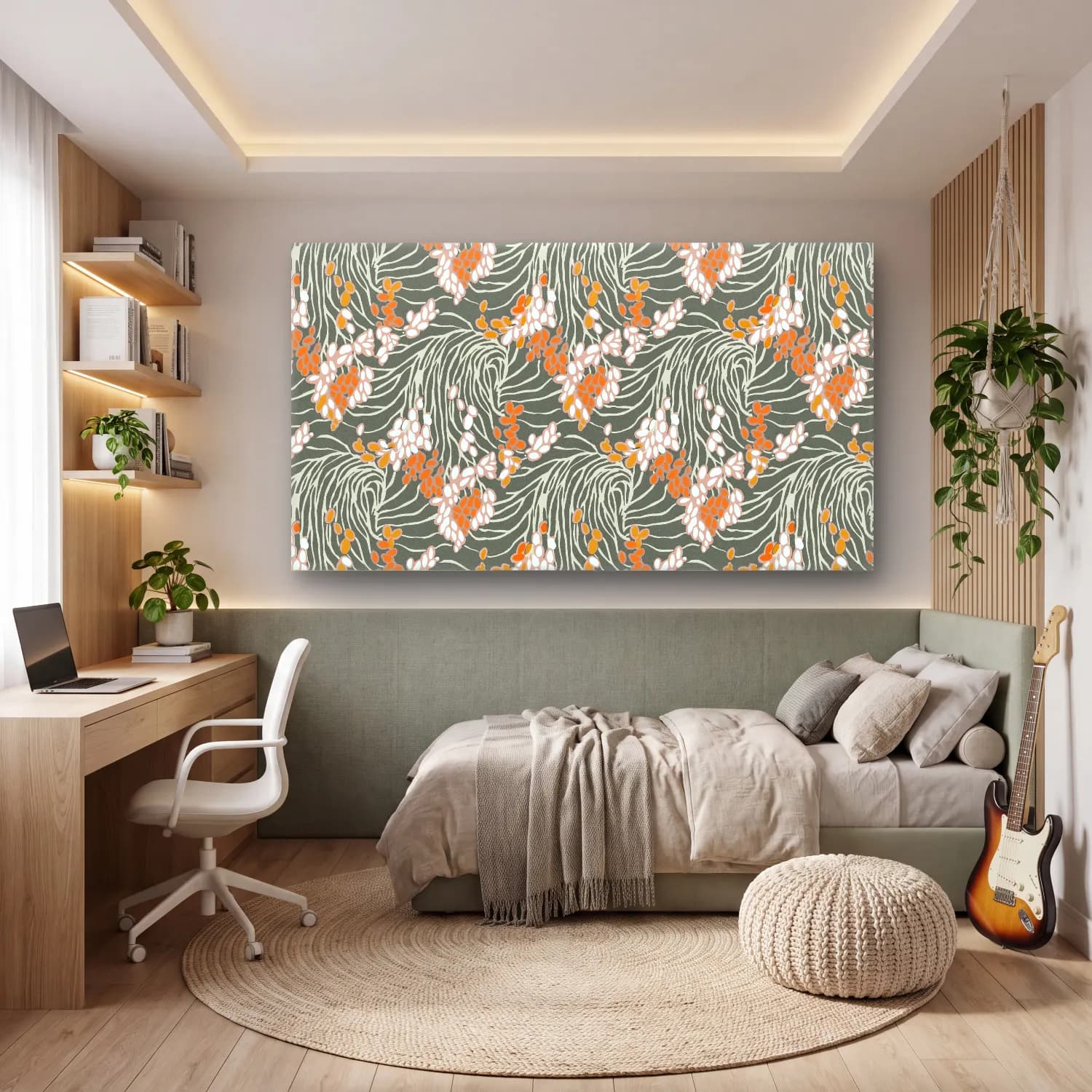 Boho Çiçek Deseni No. 126 cam tablo — genç odasında