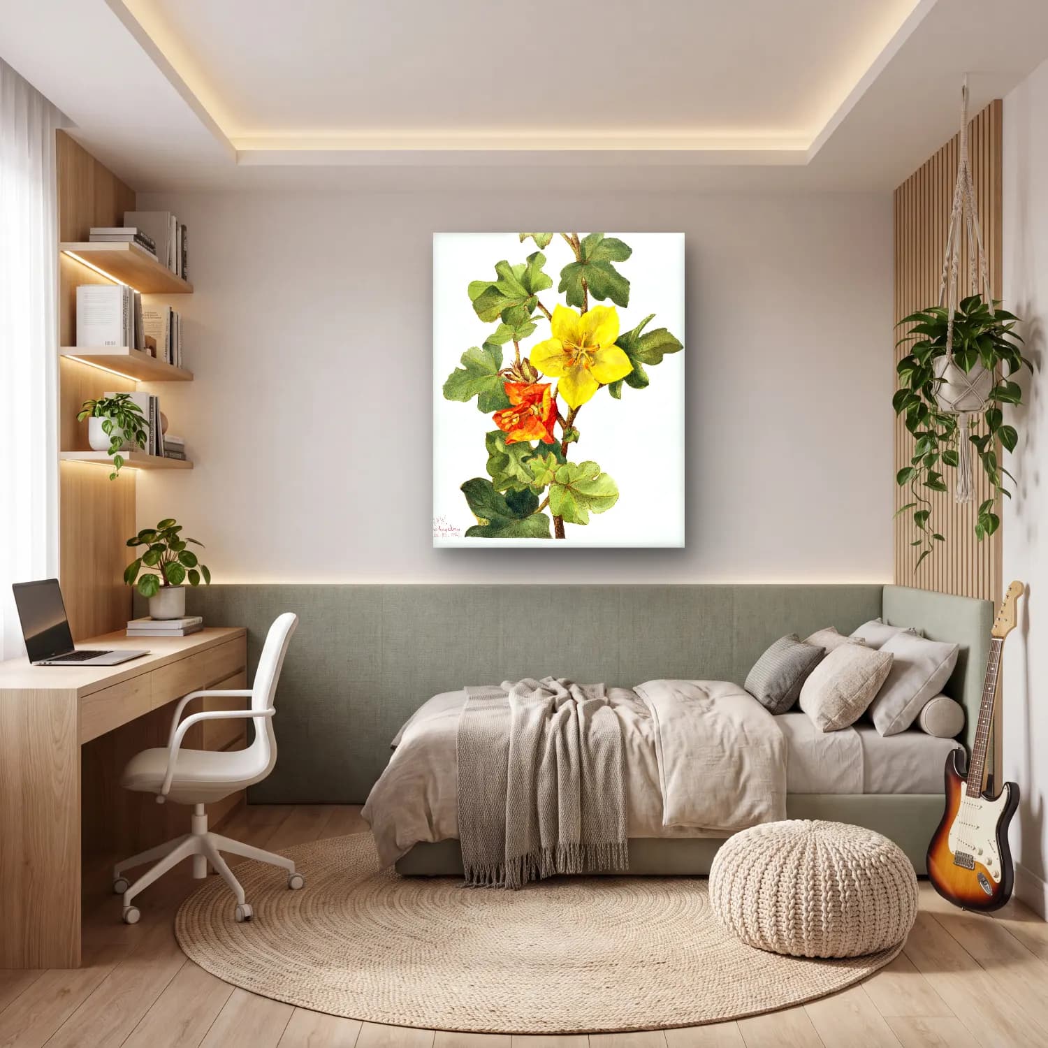 Botanik İllüstrasyon Limon Dalı No. 8 cam tablo — genç odasında