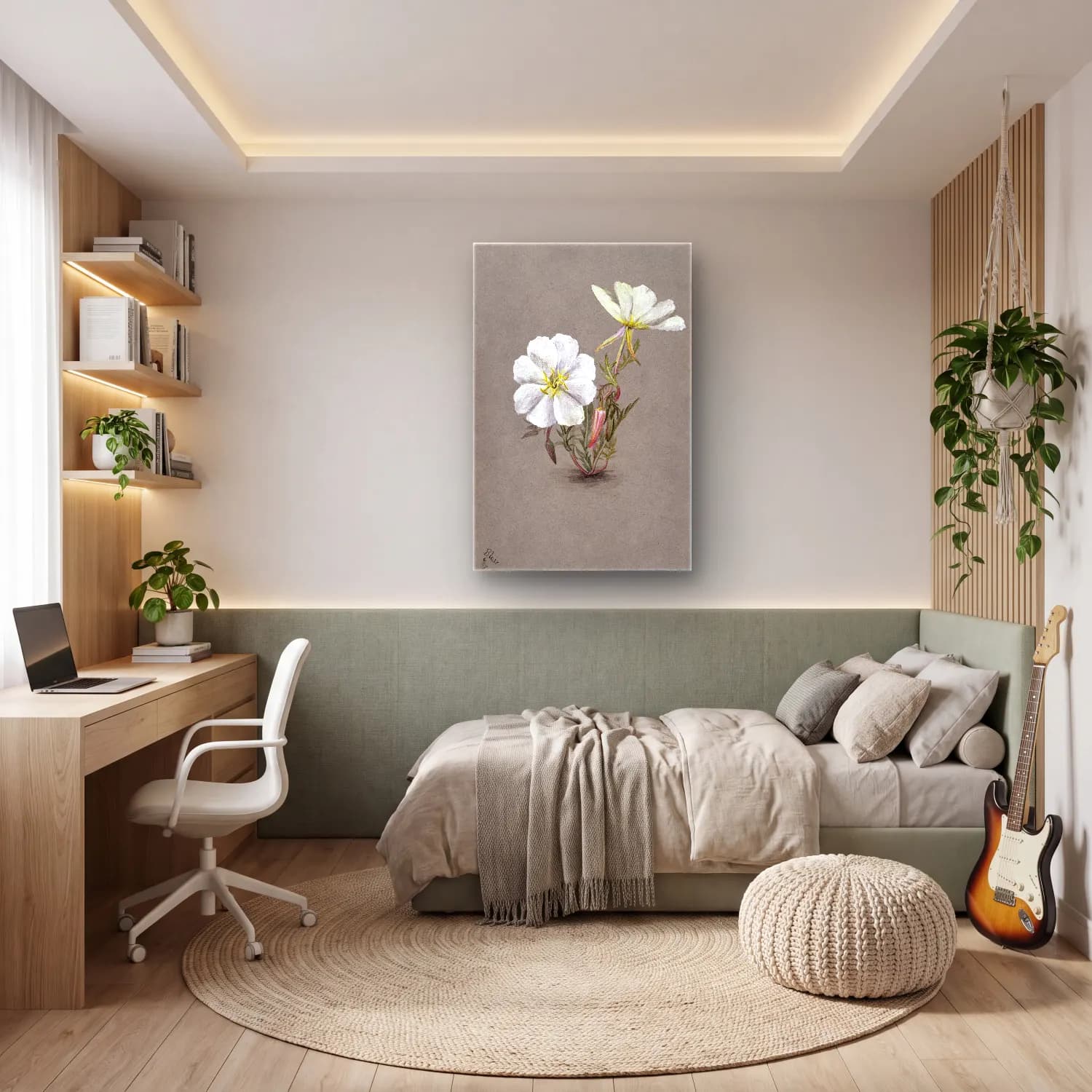 Botanik İllüstrasyon Kır Çiçekleri – Pastel Tonlar cam tablo — genç odasında