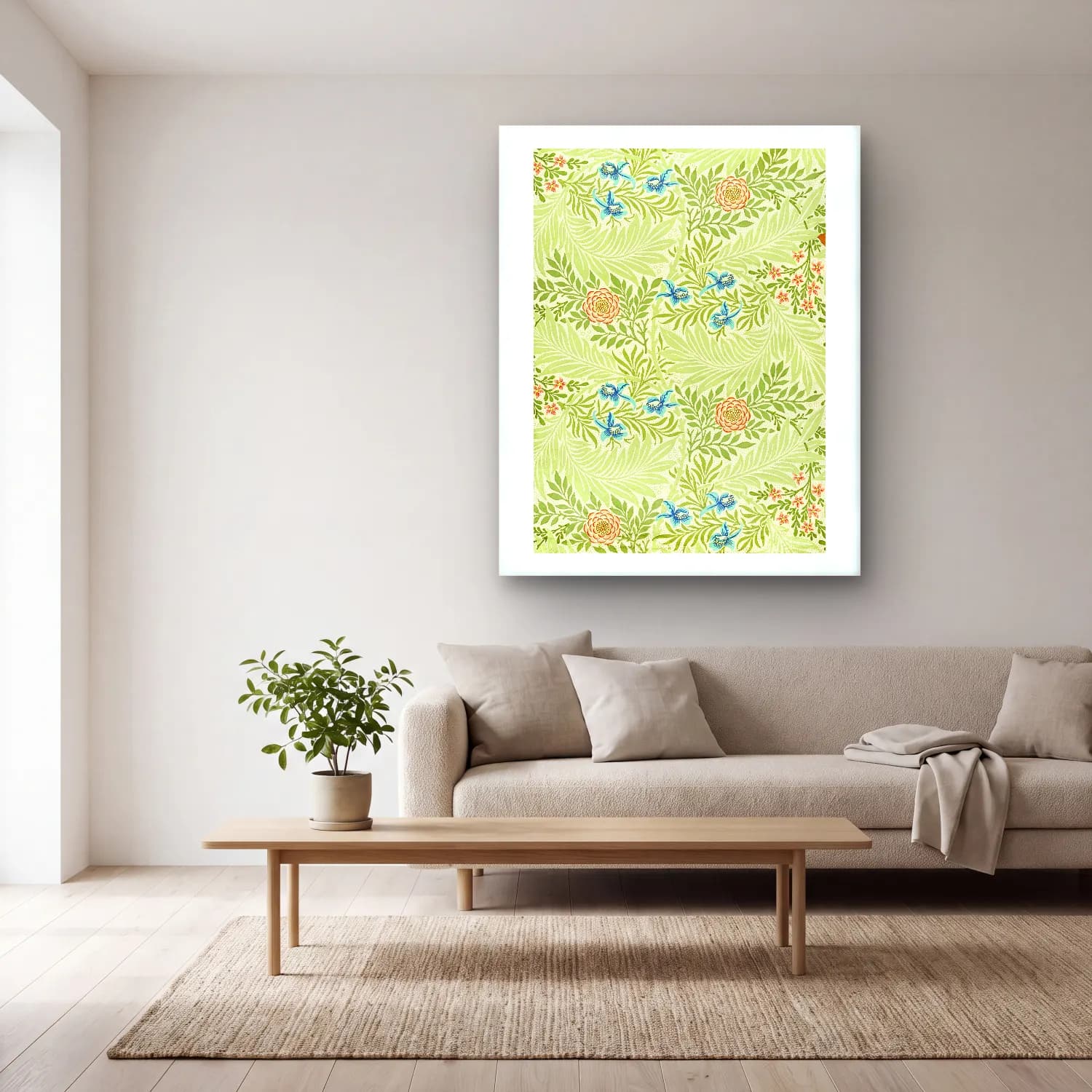 Pastel Çiçek Deseni No. 77 cam tablo — açık renk salonda