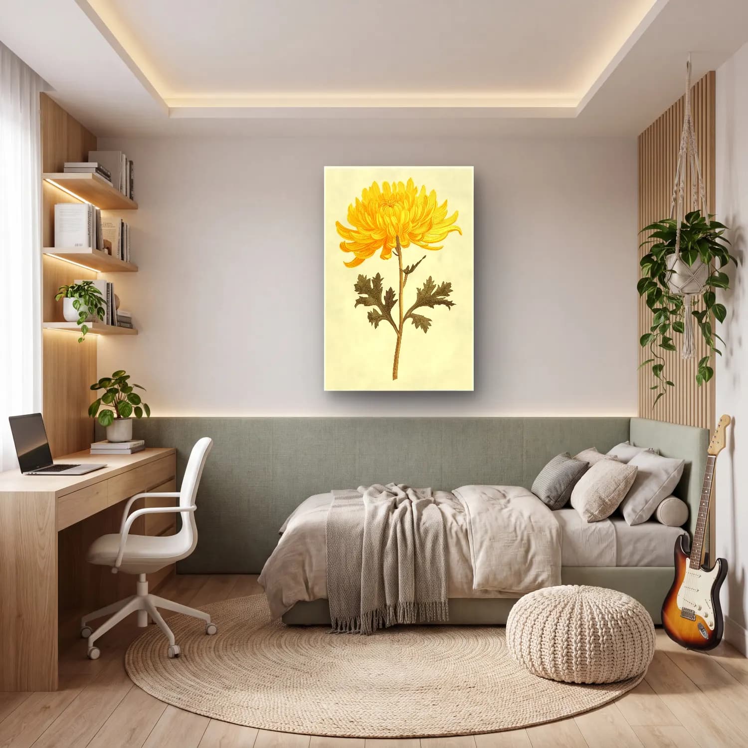 Botanik İllüstrasyon Çiçek Deseni No. 82 cam tablo — genç odasında