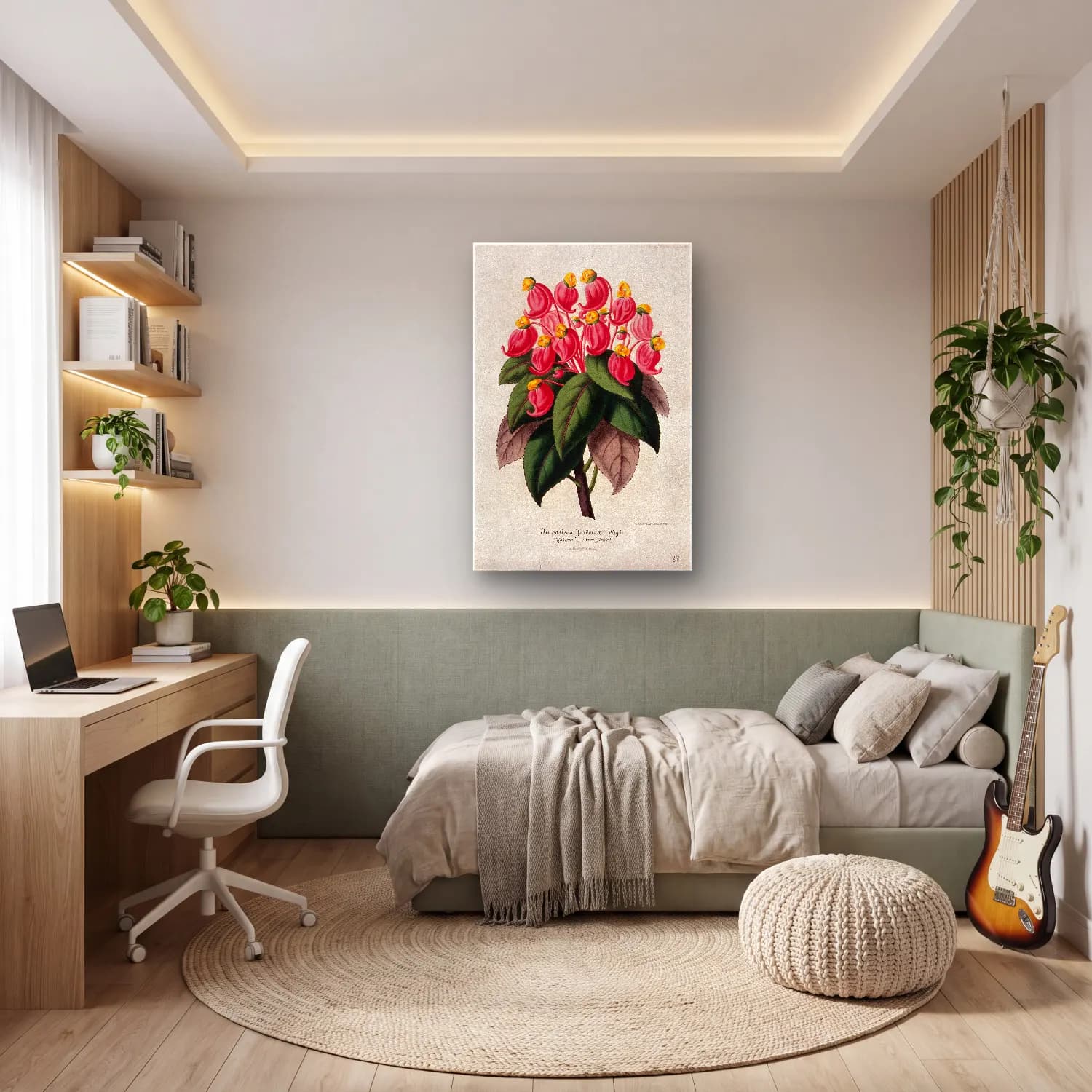 Botanik İllüstrasyon Çiçek Deseni No. 83 cam tablo — genç odasında