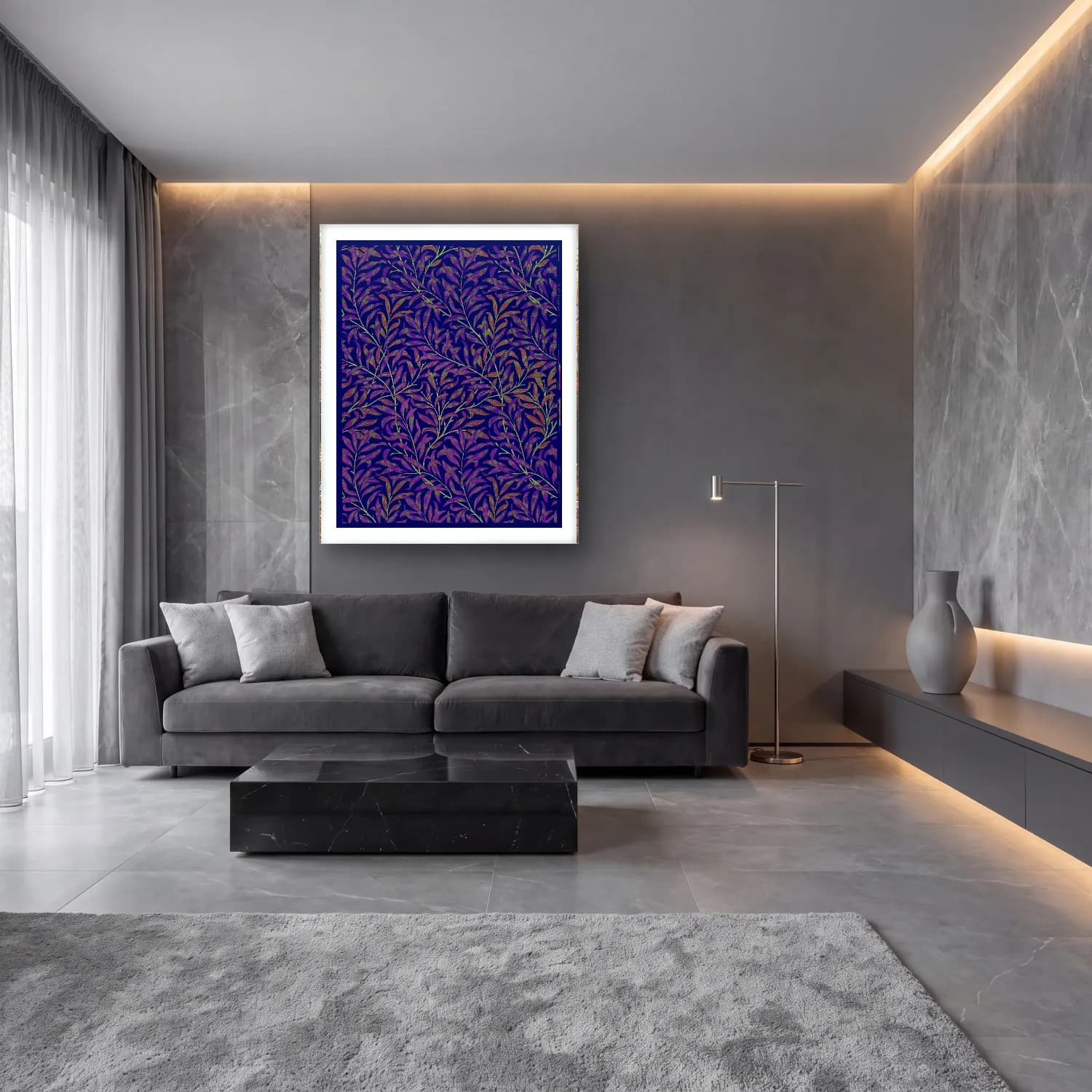 Botanik İllüstrasyon Çiçek Deseni No. 85 cam tablo — lüks salon duvarında