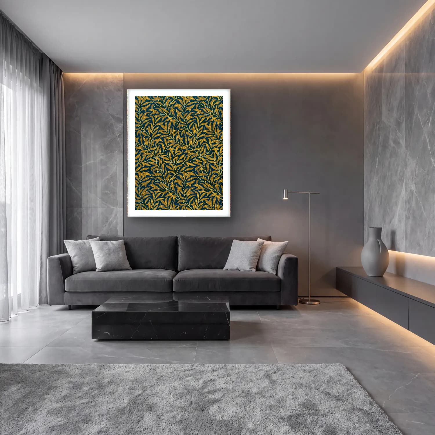 Botanik İllüstrasyon Çiçek Deseni No. 86 cam tablo — lüks salon duvarında