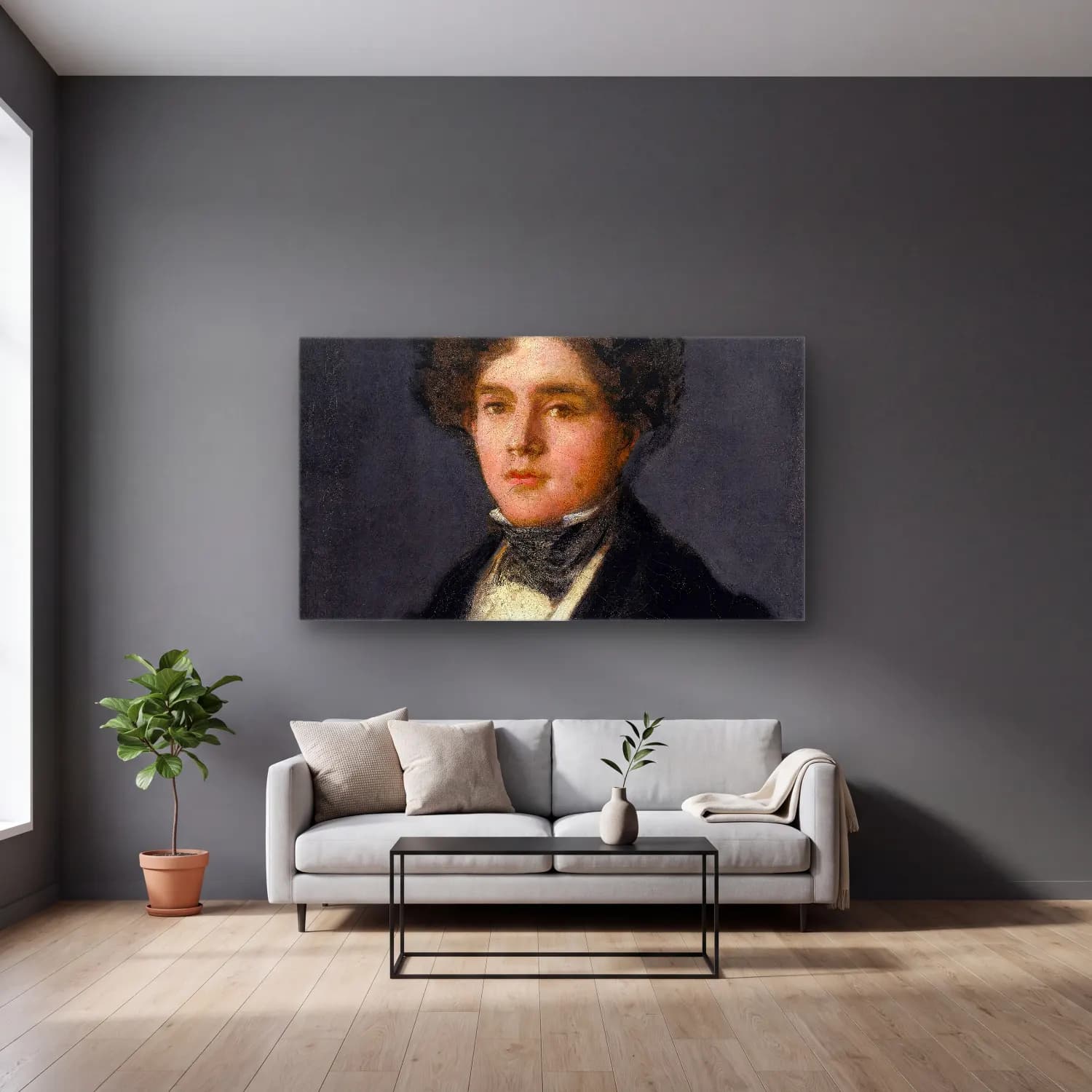 Francisco de Goya – Portrait Of Mariano Goya, The Artist’s Grandson cam tablo — gri duvarlı salonda