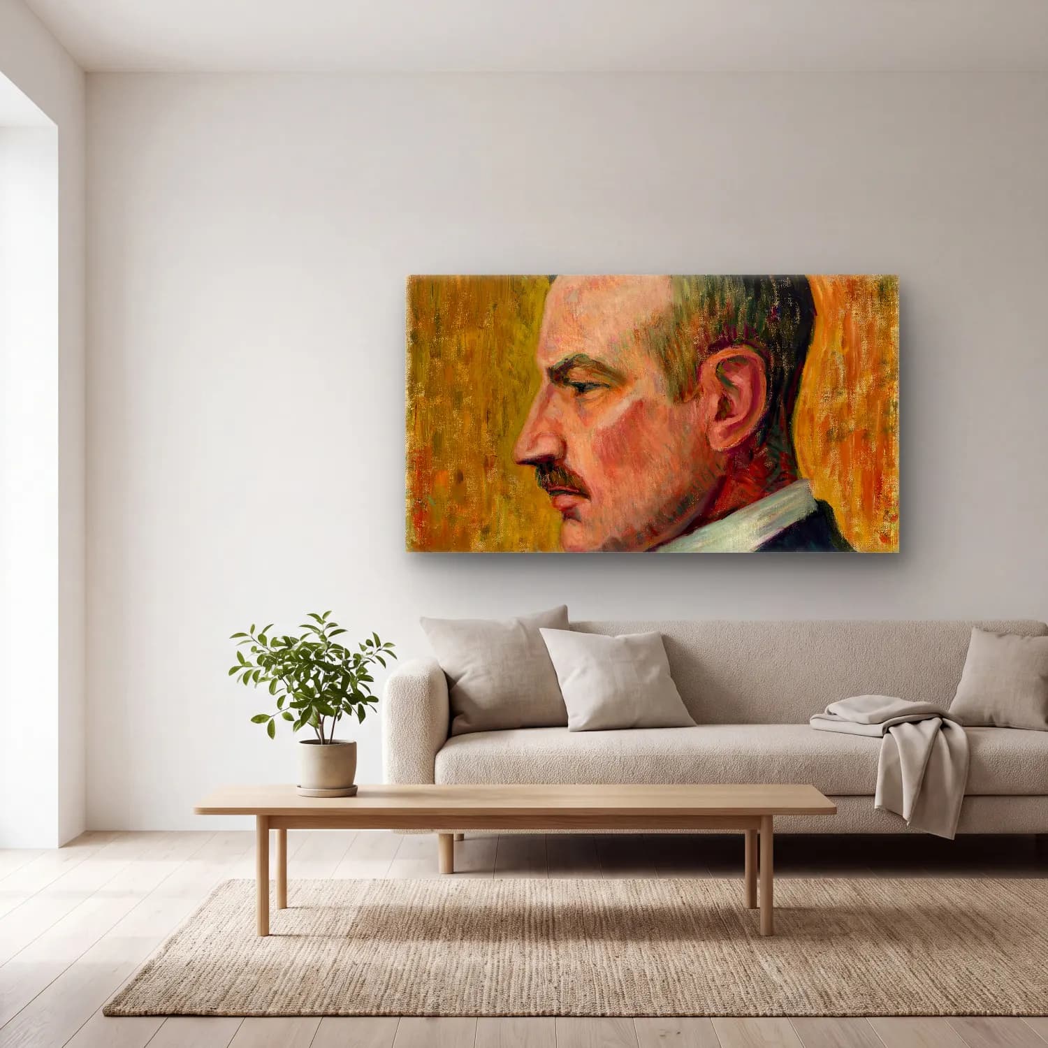 Alfred William Finch – Portrait of Artist Magnus Enckell cam tablo — açık renk salonda