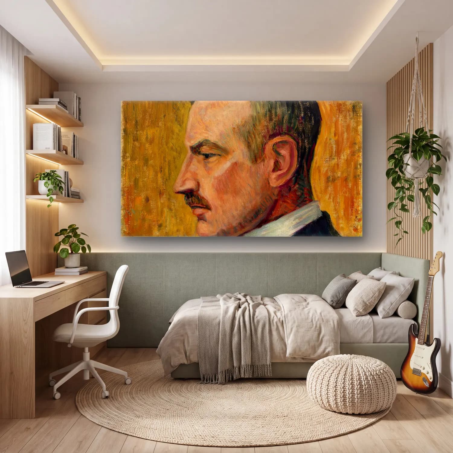 Alfred William Finch – Portrait of Artist Magnus Enckell cam tablo — genç odasında