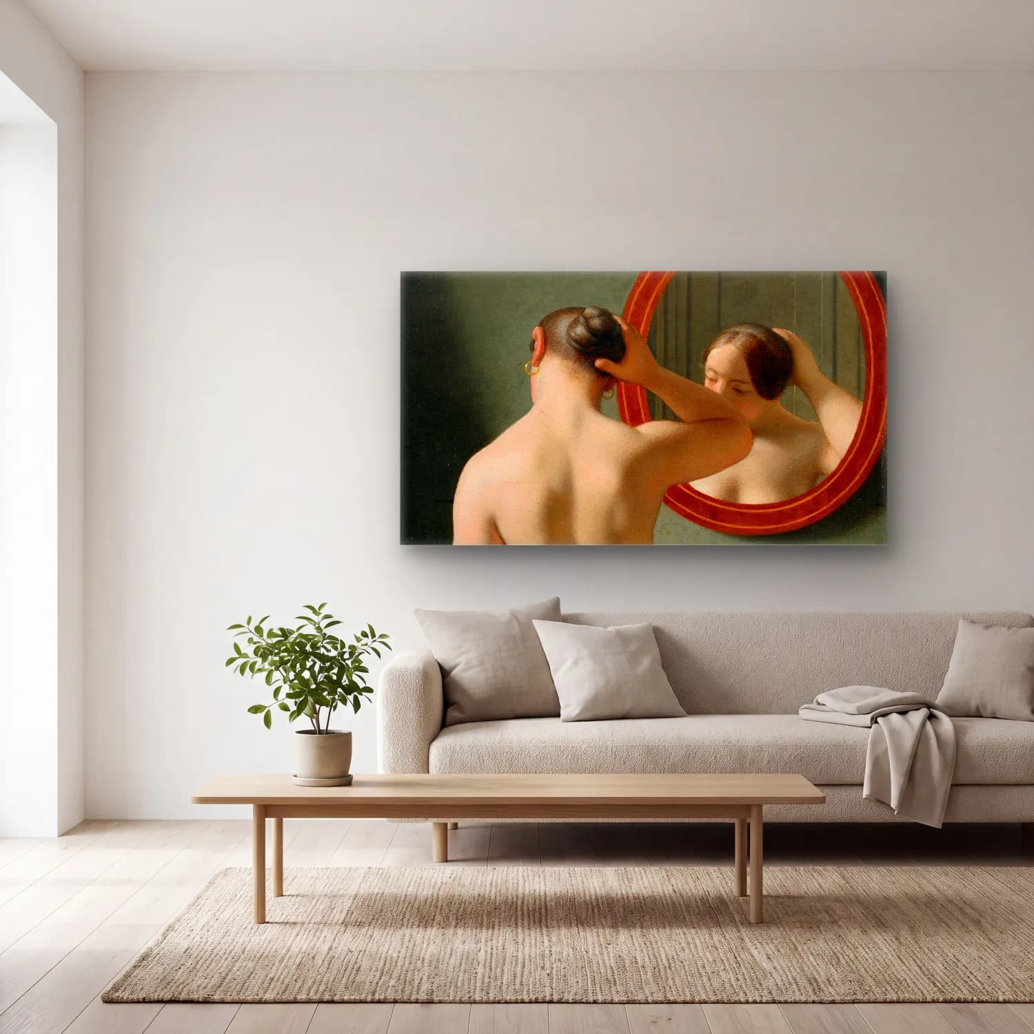 Christoffer Wilhelm Eckersberg – A Nude Woman Doing Her Hair Before A Mirror cam tablo — açık renk salonda