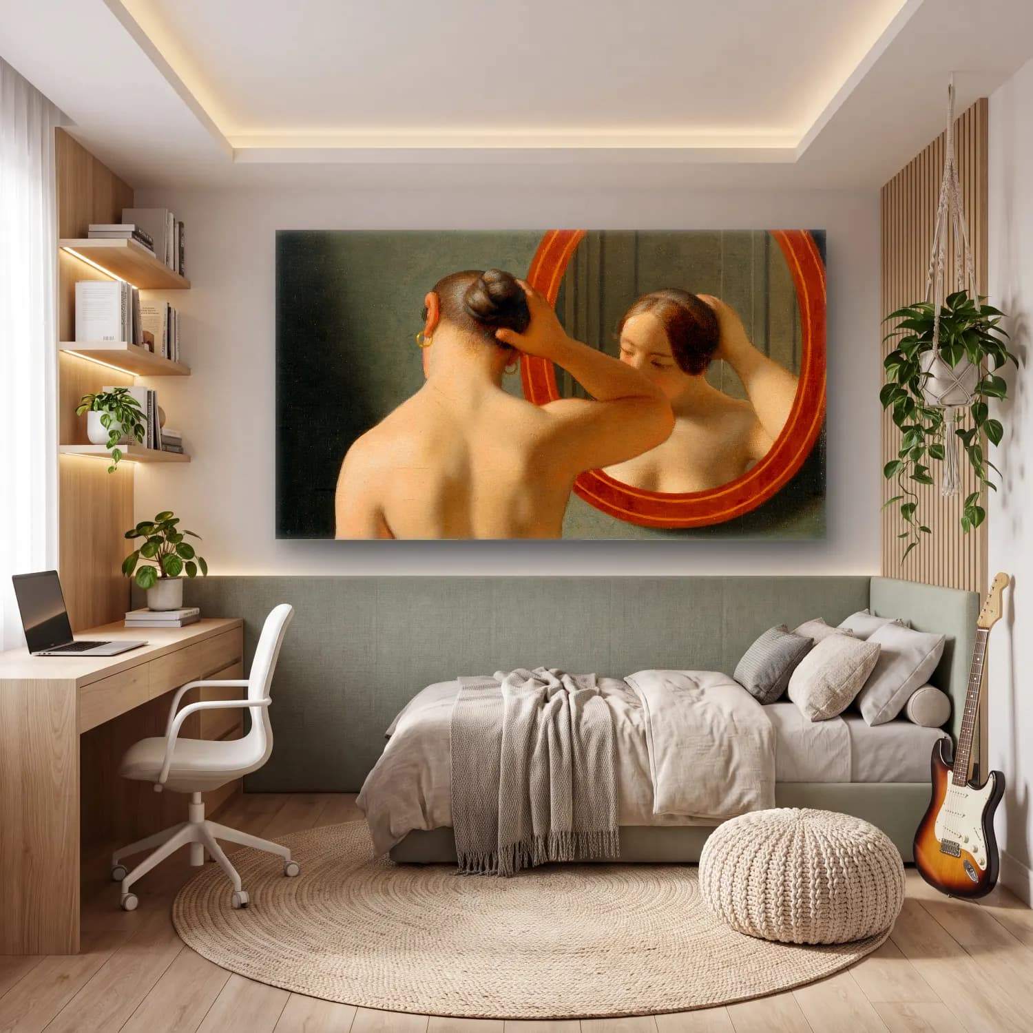 Christoffer Wilhelm Eckersberg – A Nude Woman Doing Her Hair Before A Mirror cam tablo — genç odasında