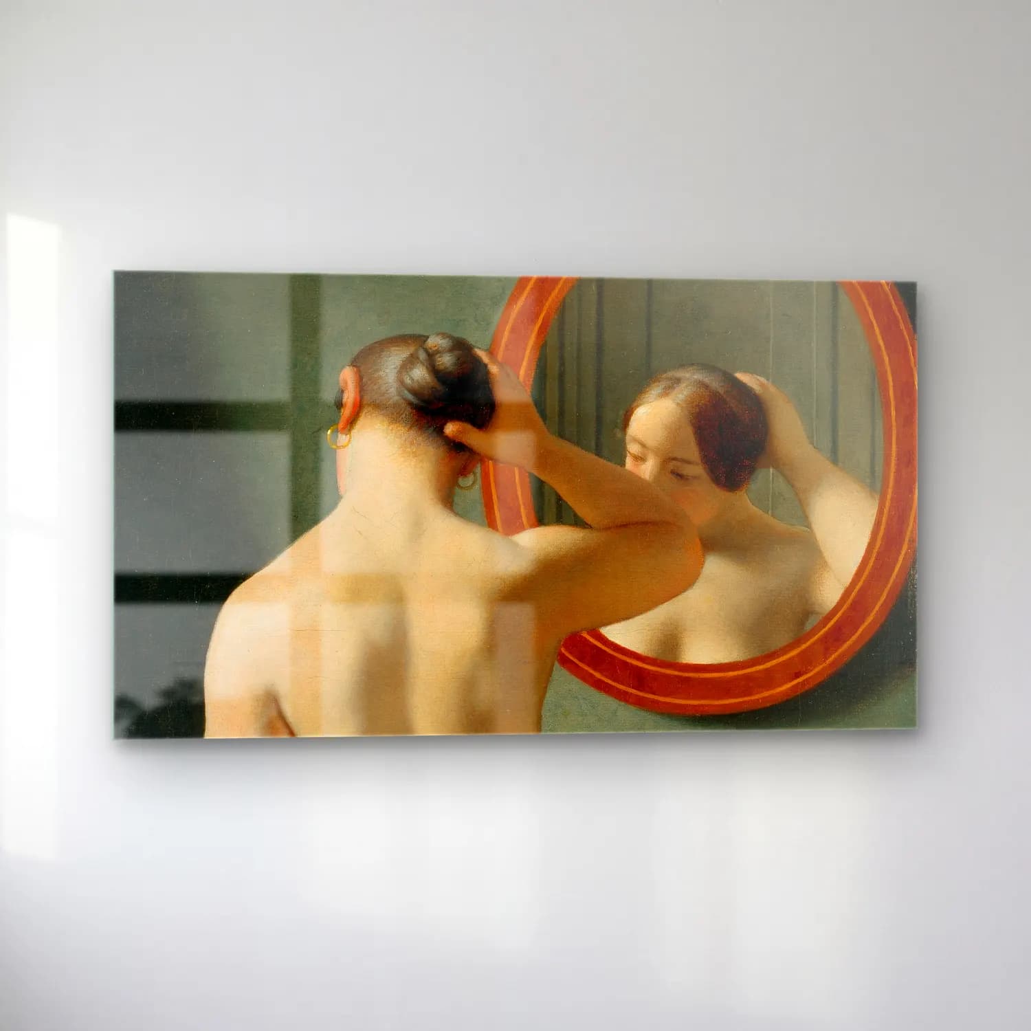 Christoffer Wilhelm Eckersberg – A Nude Woman Doing Her Hair Before A Mirror cam tablo — sol açıdan görünüm