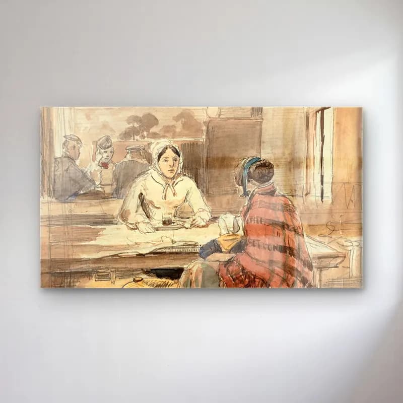 Johan Barthold Jongkind – Two Women in a Cafe cam tablo — Johan Barthold Jongkind – Two Women in a Cafe — vintage kitap okuyan kadın