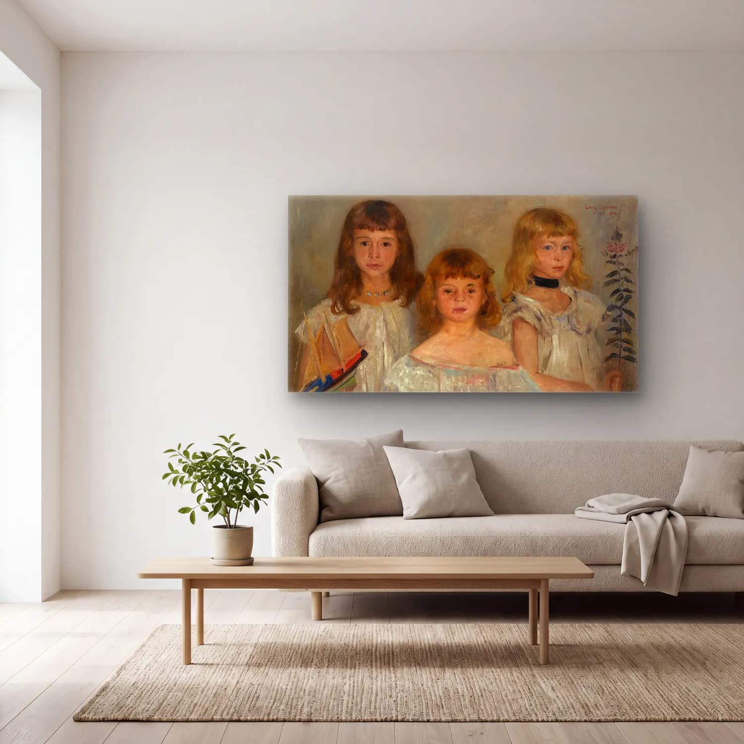Lovis Corinth – Drei Kleine Mädchen (Three Girls) cam tablo — açık renk salonda