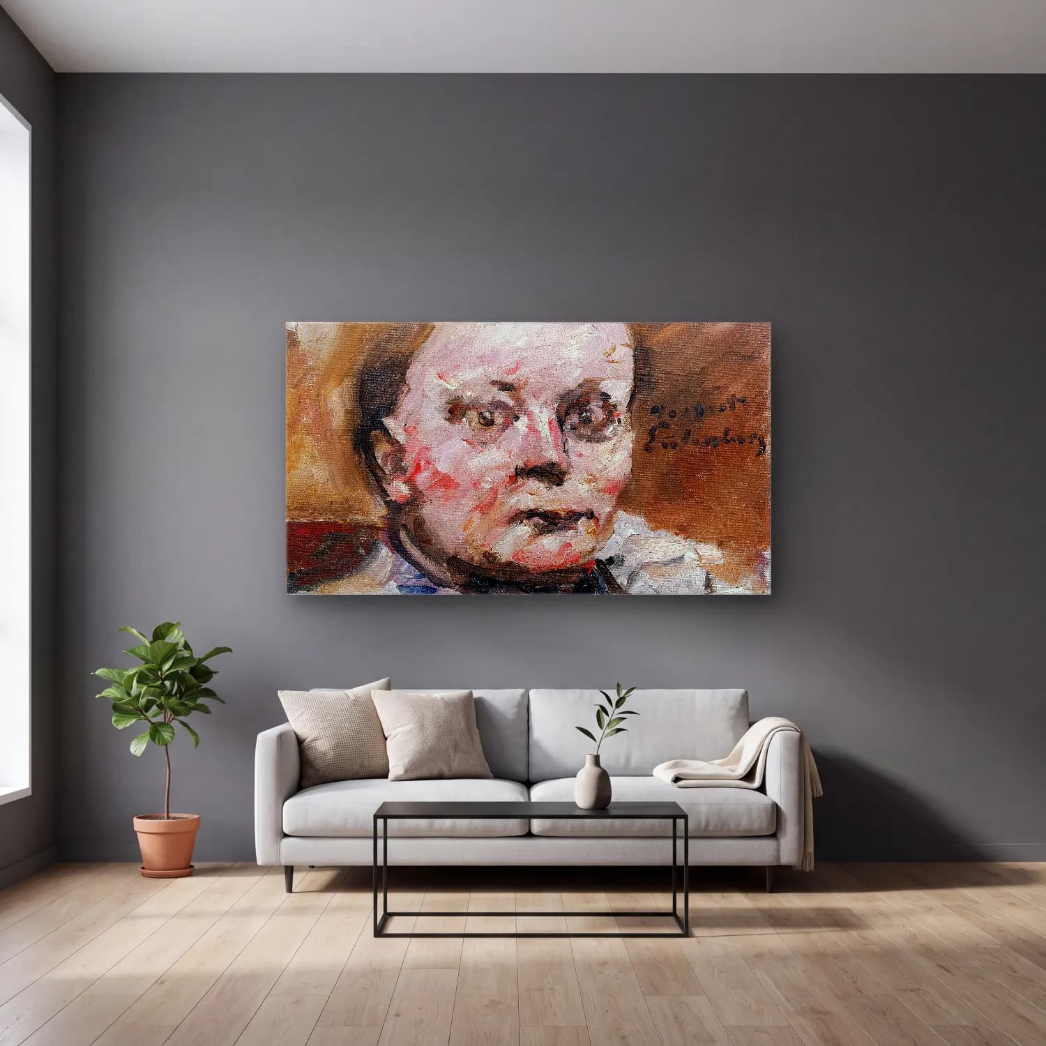 Lovis Corinth – Herbert Eulenberg cam tablo — gri duvarlı salonda