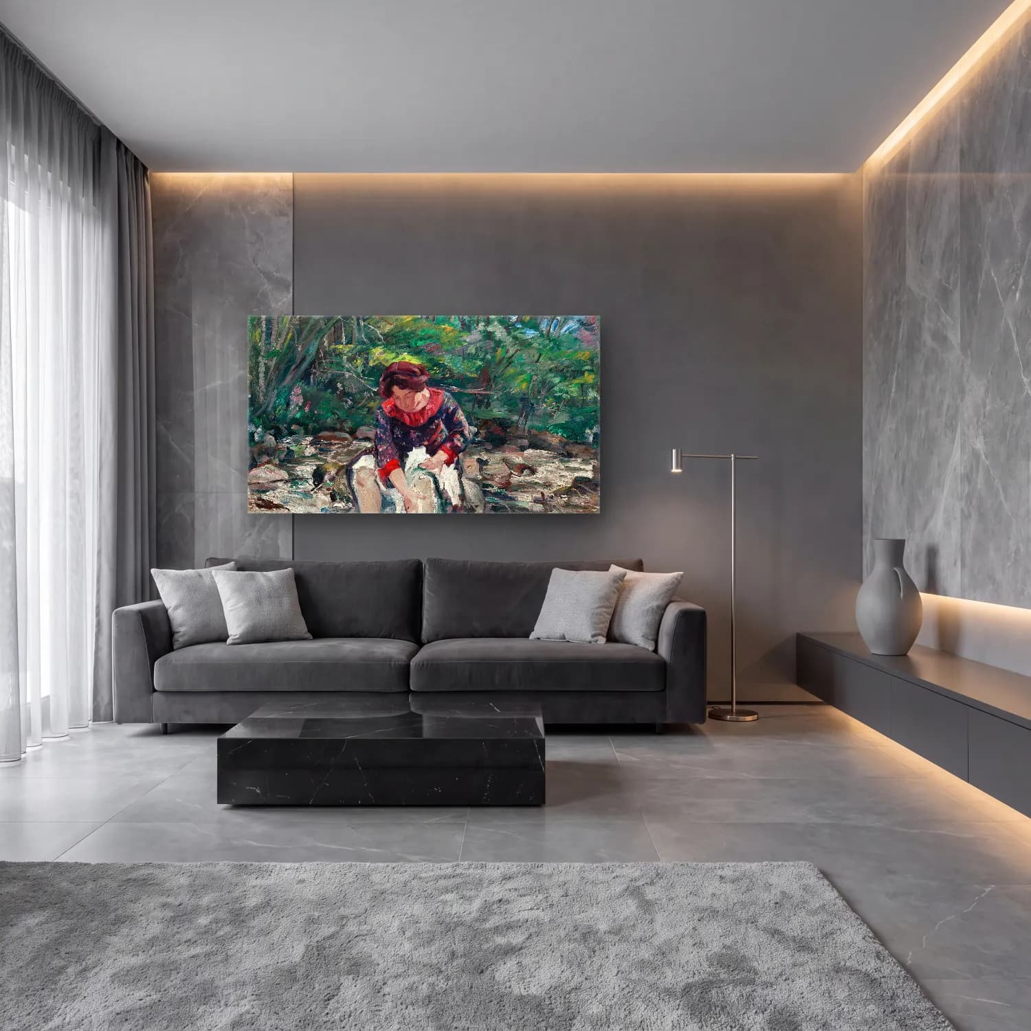 Lovis Corinth – Mädchen im Waldbach cam tablo — lüks salon duvarında