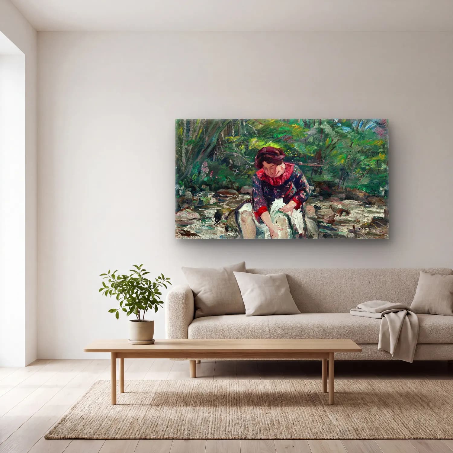 Lovis Corinth – Mädchen im Waldbach cam tablo — açık renk salonda