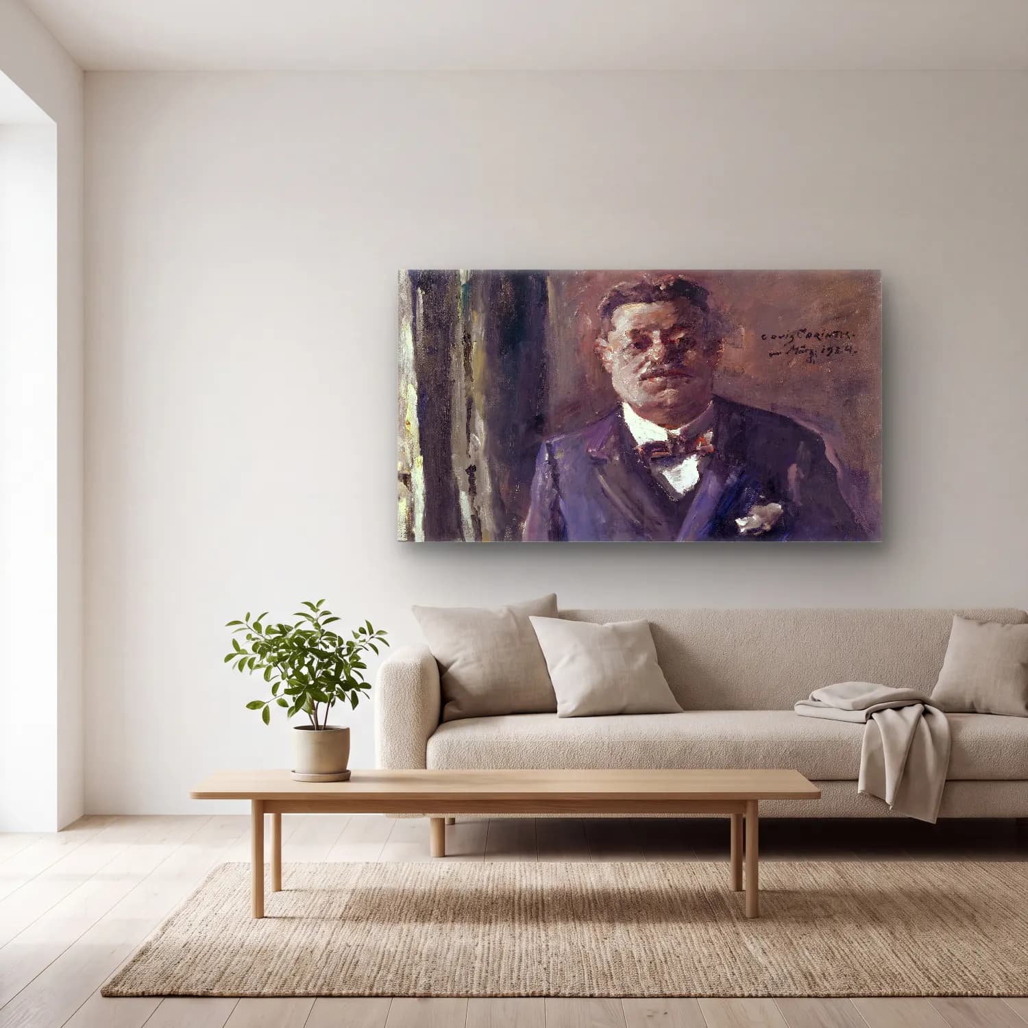 Lovis Corinth – Portrait Of Reich President Friedrich Ebert cam tablo — açık renk salonda