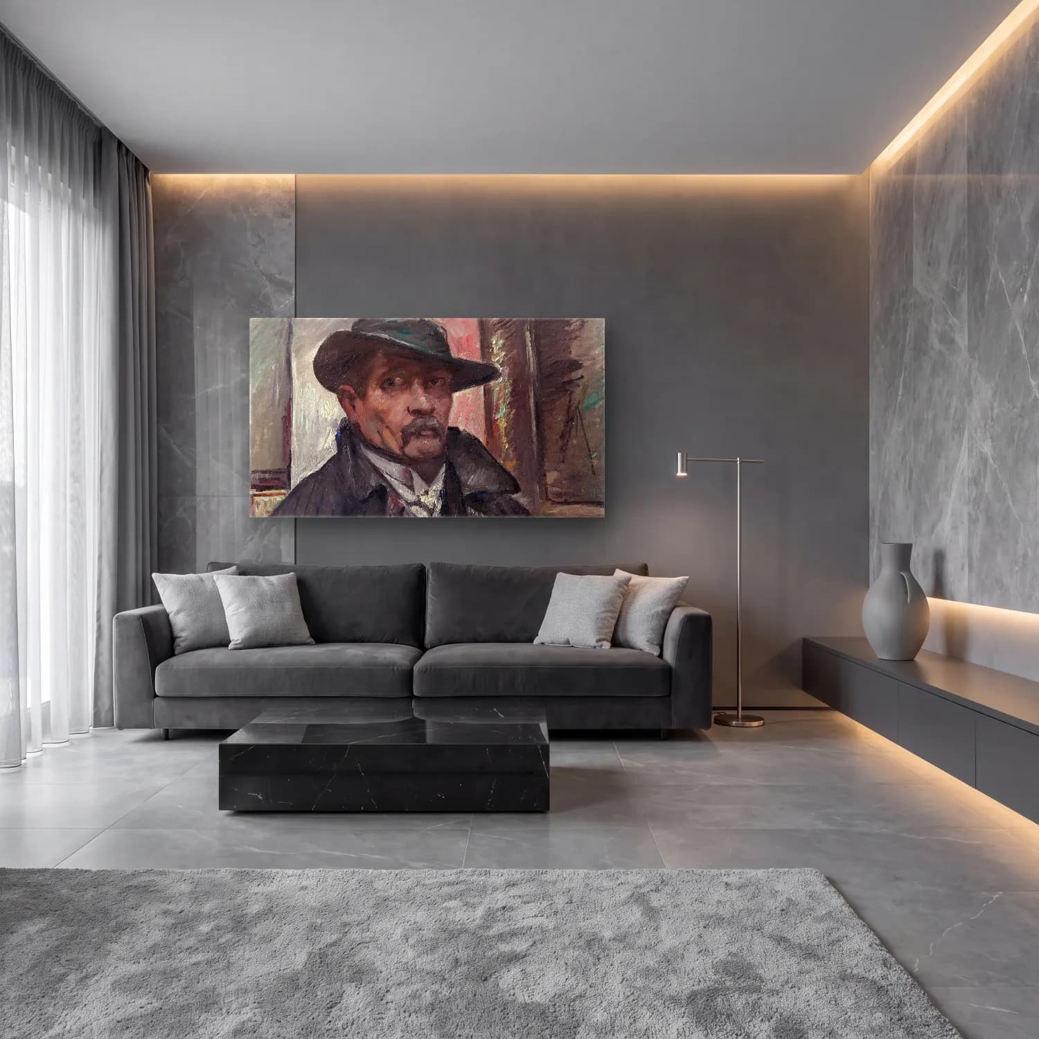 Lovis Corinth – Self-Portrait with Hat and Coat cam tablo — lüks salon duvarında