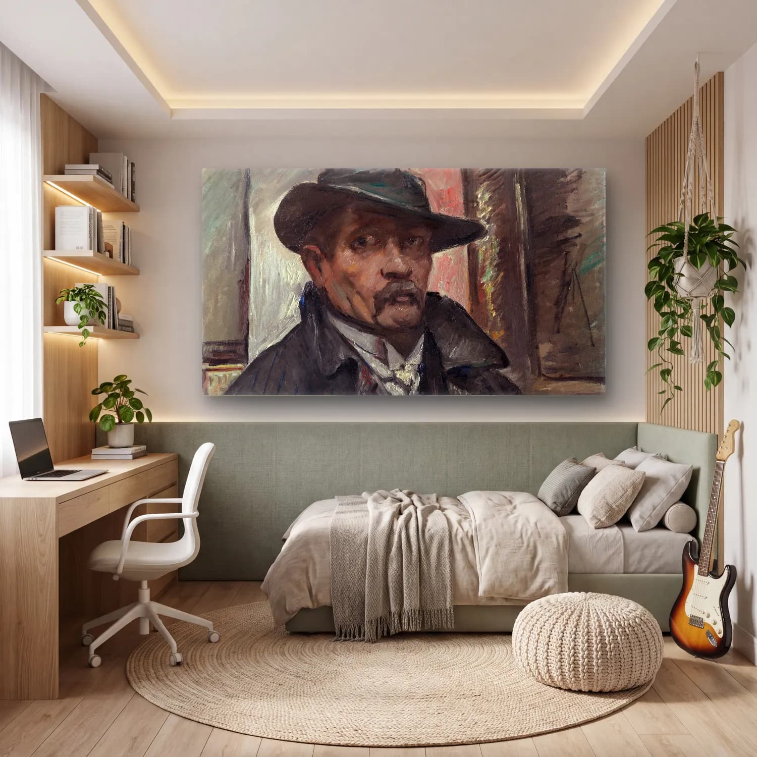 Lovis Corinth – Self-Portrait with Hat and Coat cam tablo — genç odasında
