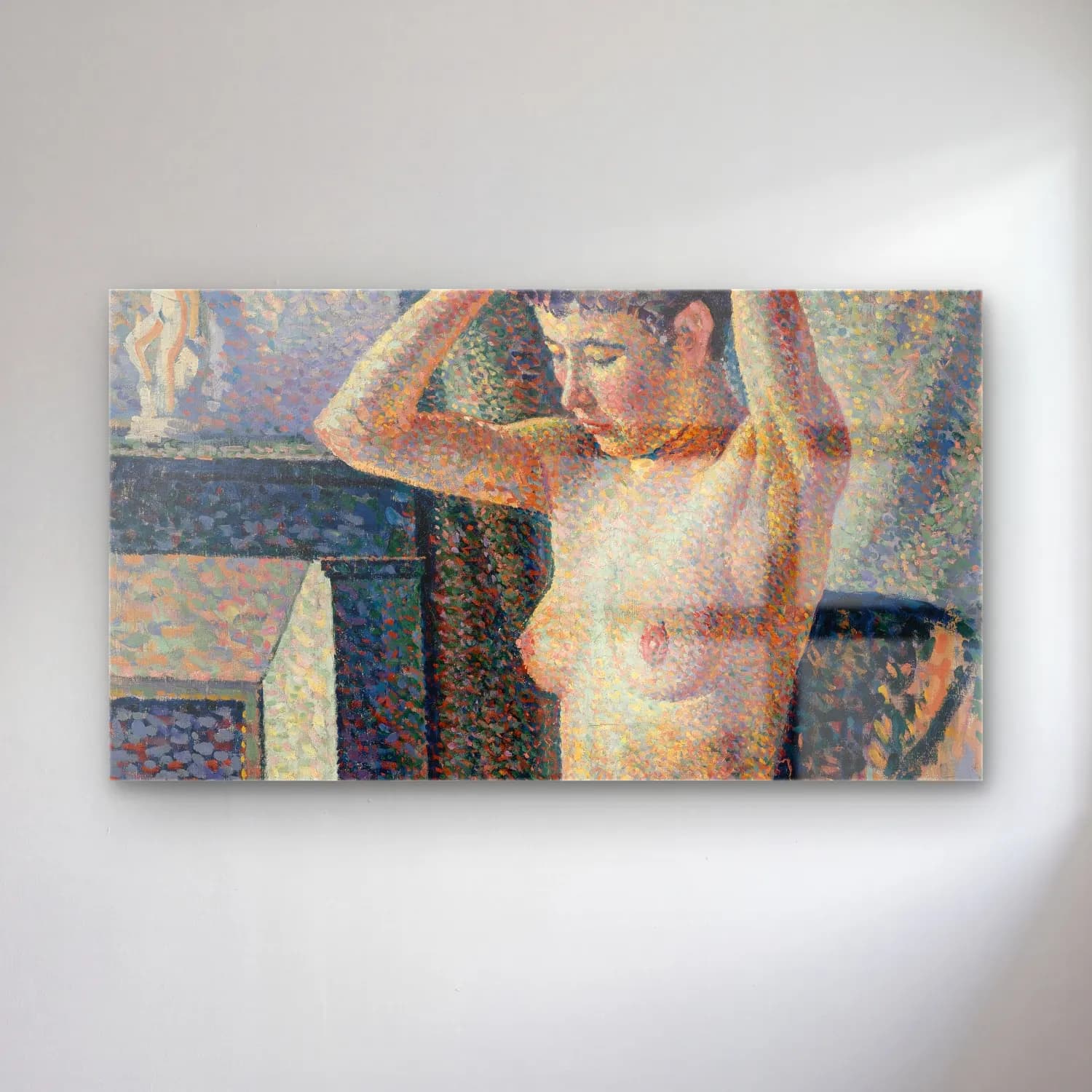 Maximilien Luce – Nu se coiffant cam tablo — Maximilien Luce – Nu se coiffant — empresyonist figür çalışması