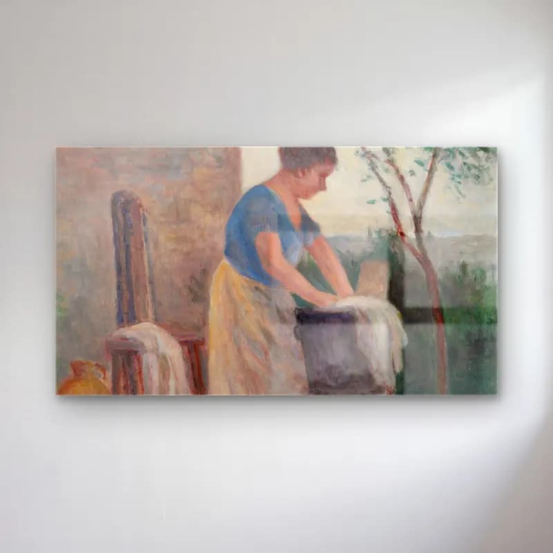 Maximilien Luce – Rolleboise, la lessive dans le jardin cam tablo — Maximilien Luce – Rolleboise, la lessive dans le jardin — empresyonist elbiseli kadın