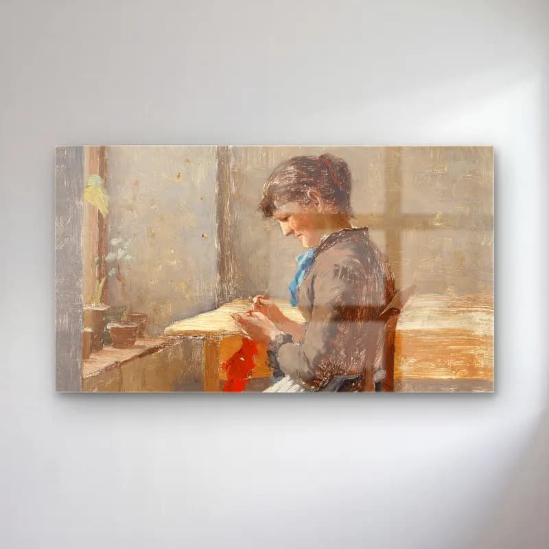 Olga Wisinger-Florian – Olga Wisinger-Florian - Strickende Frau am Fenster cam tablo — Olga Wisinger-Florian – Olga Wisinger-Florian - Strickende Frau am Fenster — empresyonist kitap okuyan kadın