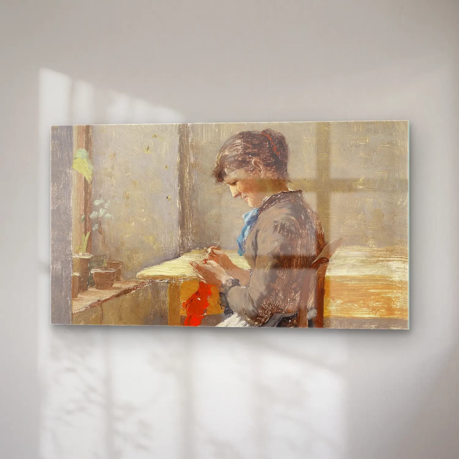 Olga Wisinger-Florian – Olga Wisinger-Florian - Strickende Frau am Fenster cam tablo — sağ açıdan görünüm