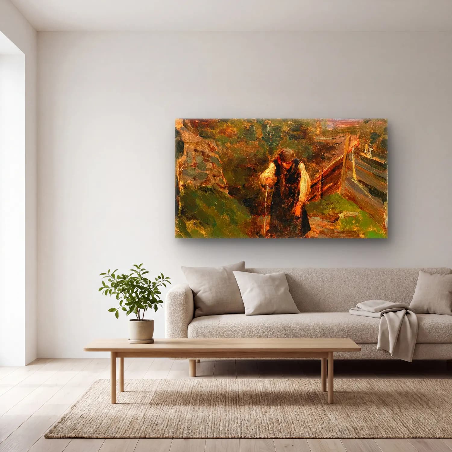 Olga Wisinger-Florian – Olga Wisinger-Florian - Study of a peasant woman returning… cam tablo — açık renk salonda