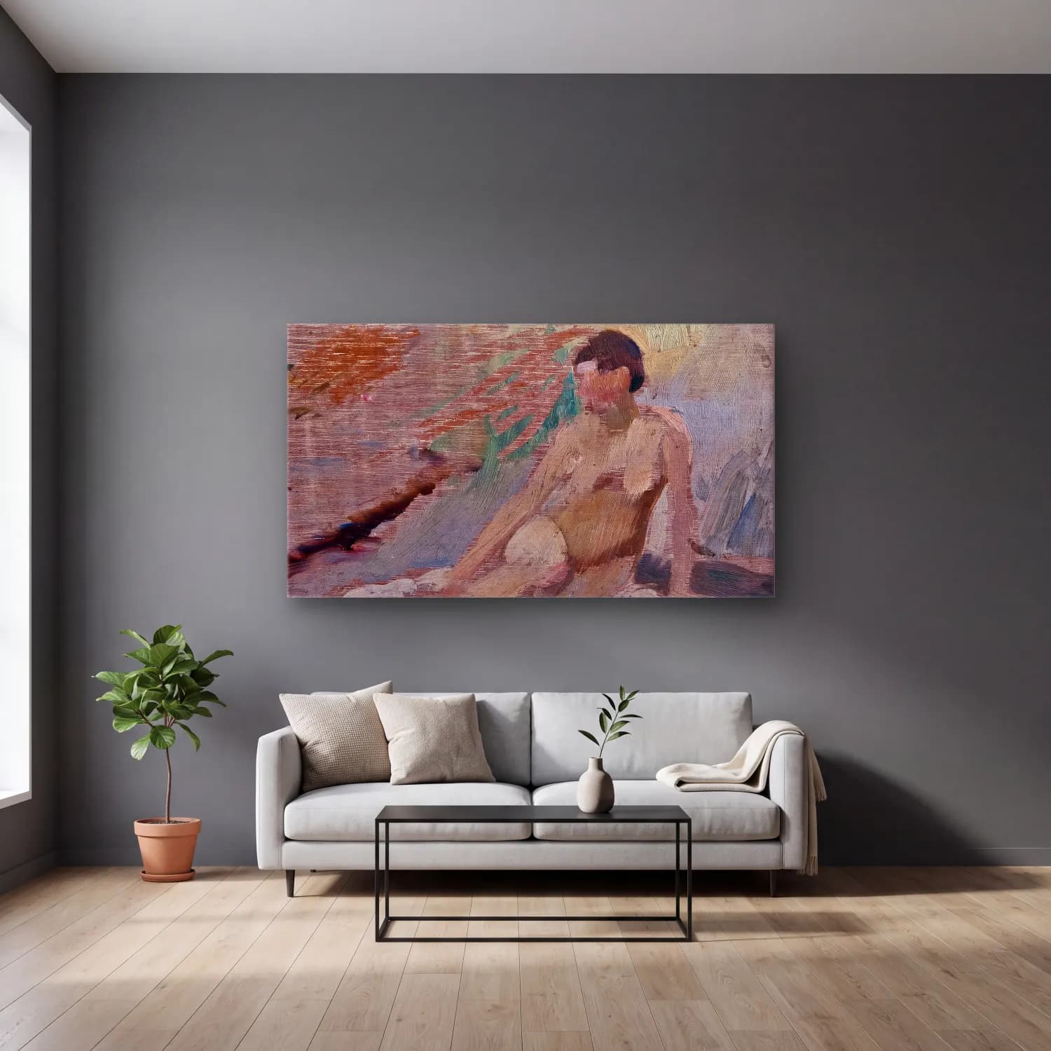 Richard Bergh – Model Study cam tablo — gri duvarlı salonda