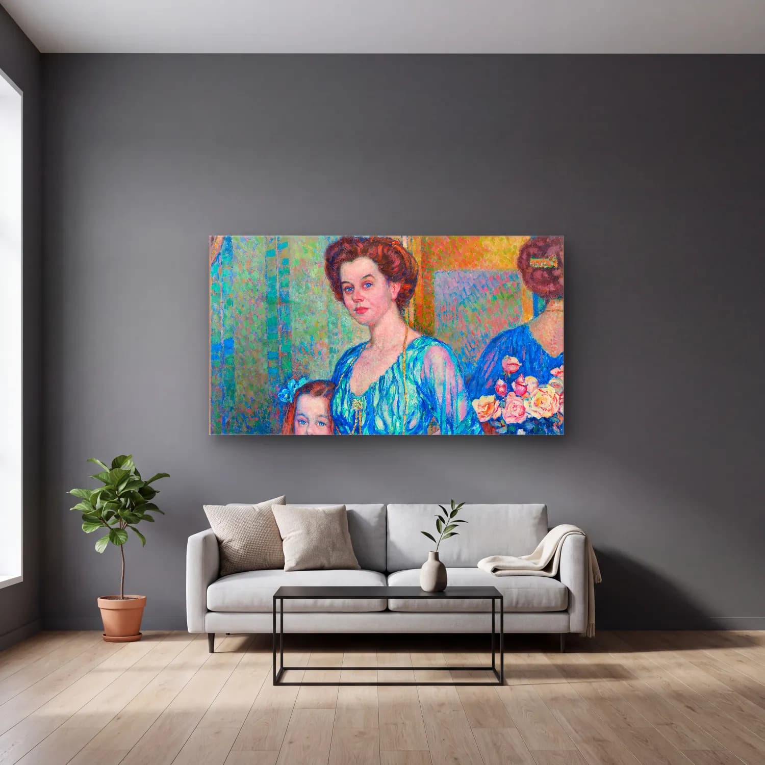 Theo van Rysselberghe – Theo van Rysselberghe - Madame Von Bodenhausen Avec Son… cam tablo — gri duvarlı salonda