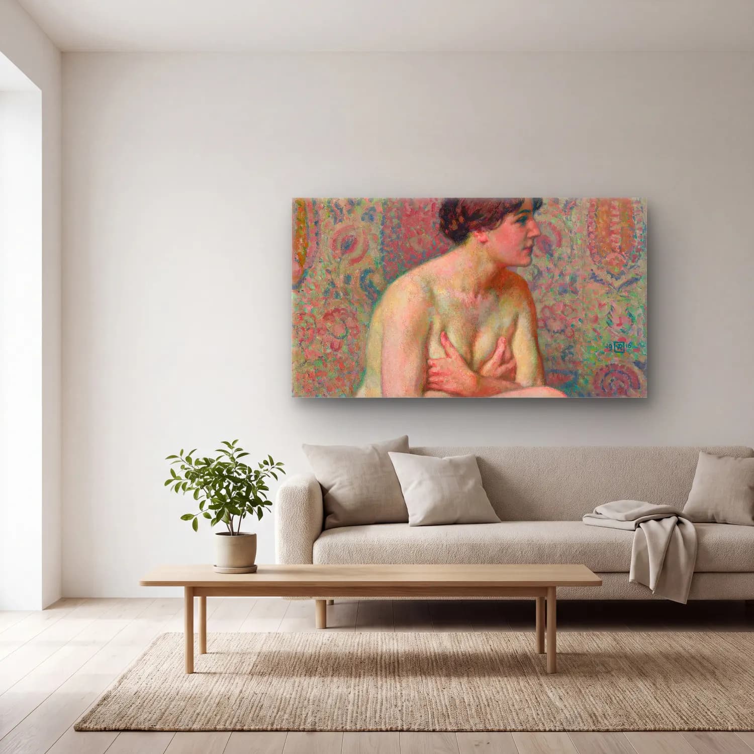 Theo van Rysselberghe – Theo van Rysselberghe - Nu Assis (Maude) cam tablo — açık renk salonda