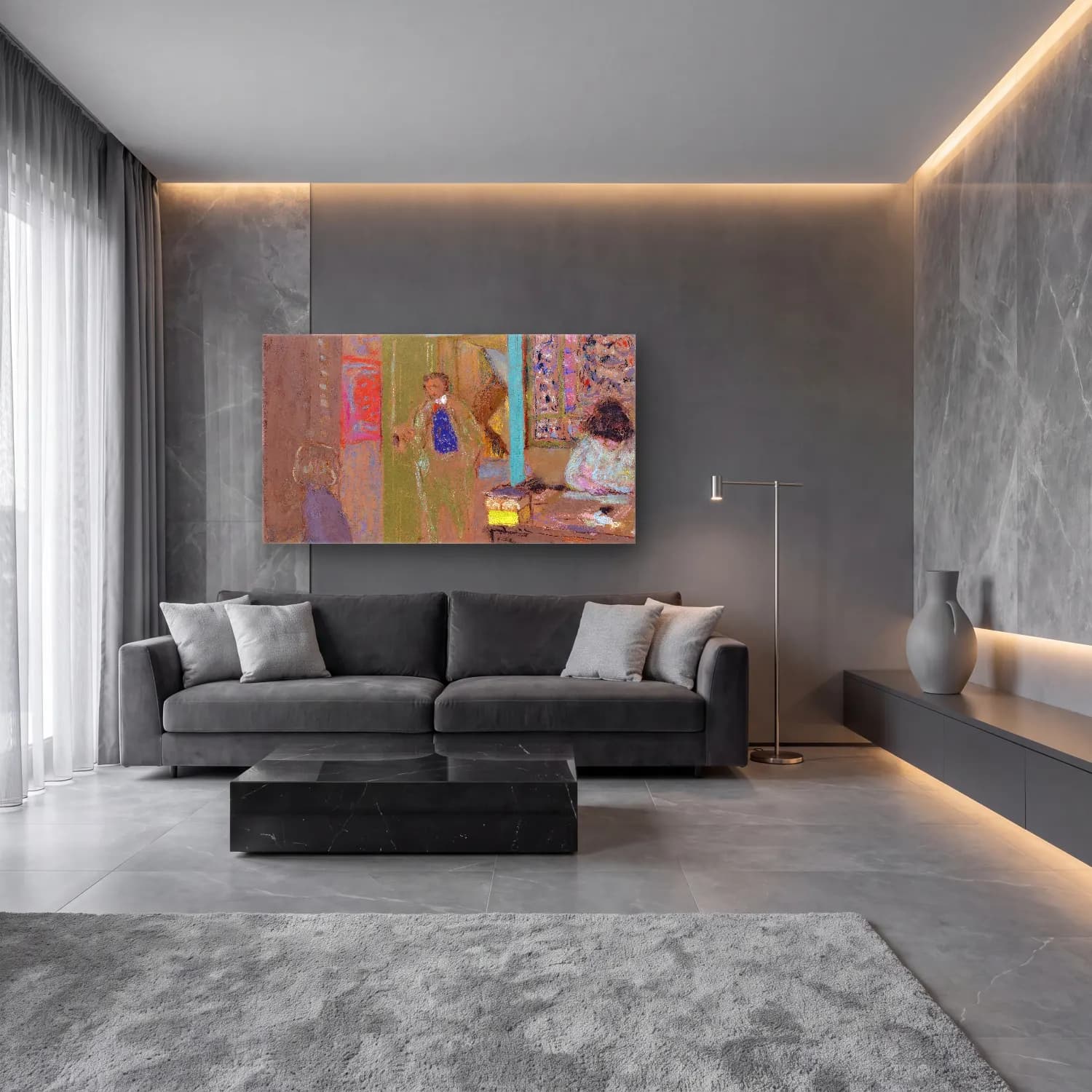 Empresyonist Elbiseli Kadın – Pastel Tonlar cam tablo — lüks salon duvarında