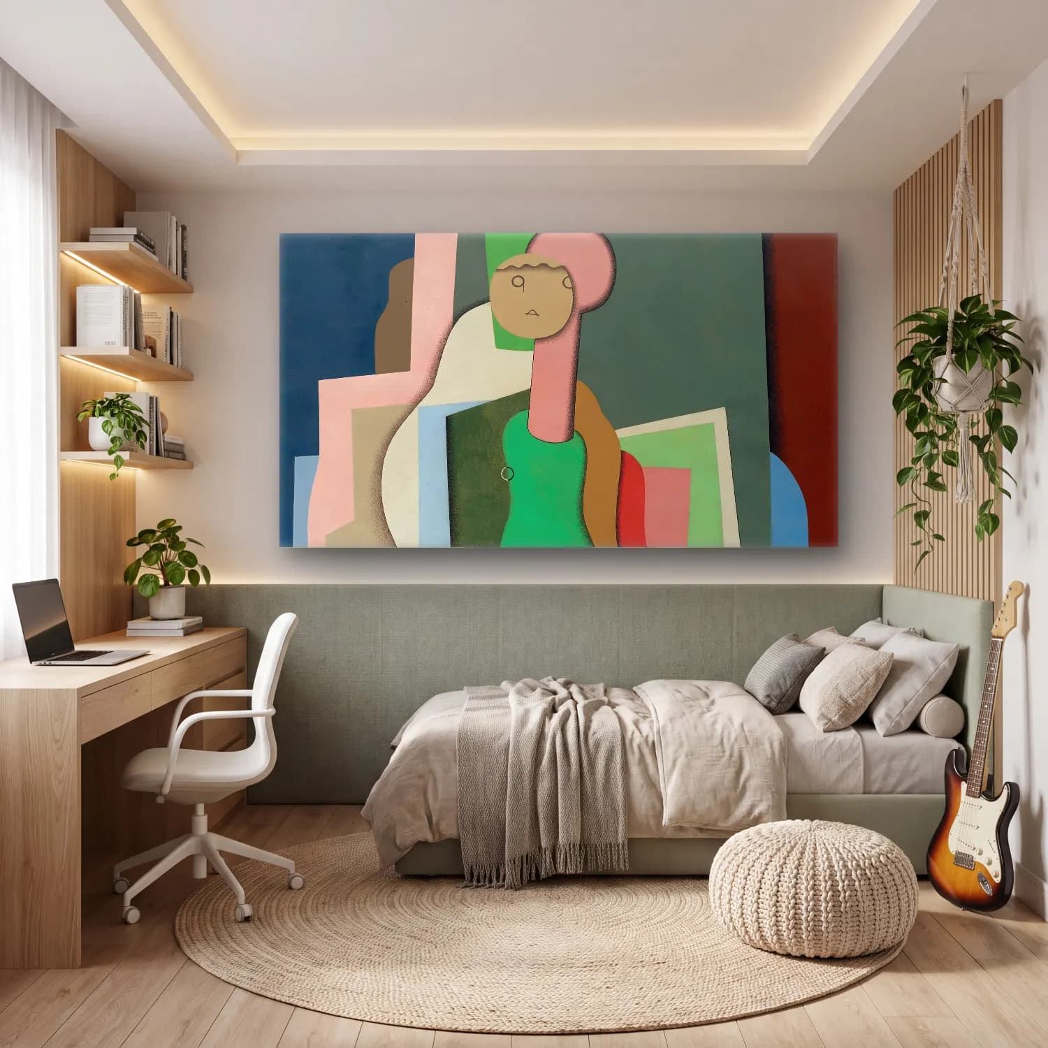 Georges Valmier – Jeune fille assise (Portrait de la fille de l’artiste) cam tablo — genç odasında