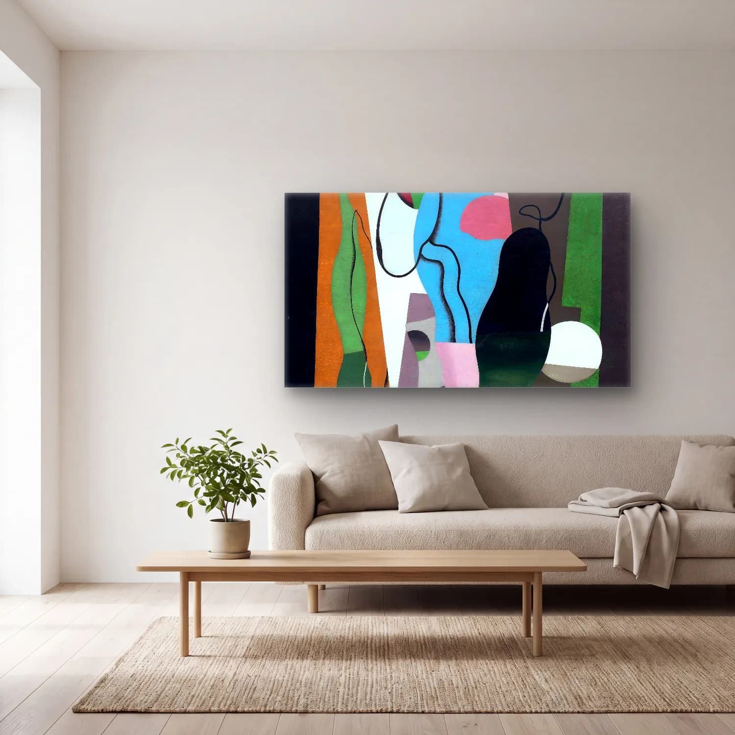 Georges Valmier – Les Tulipes (The Tulips) cam tablo — açık renk salonda
