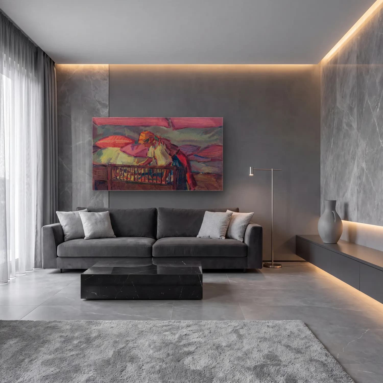 Yağlı Boya Anne ve Çocuk No. 10 cam tablo — lüks salon duvarında
