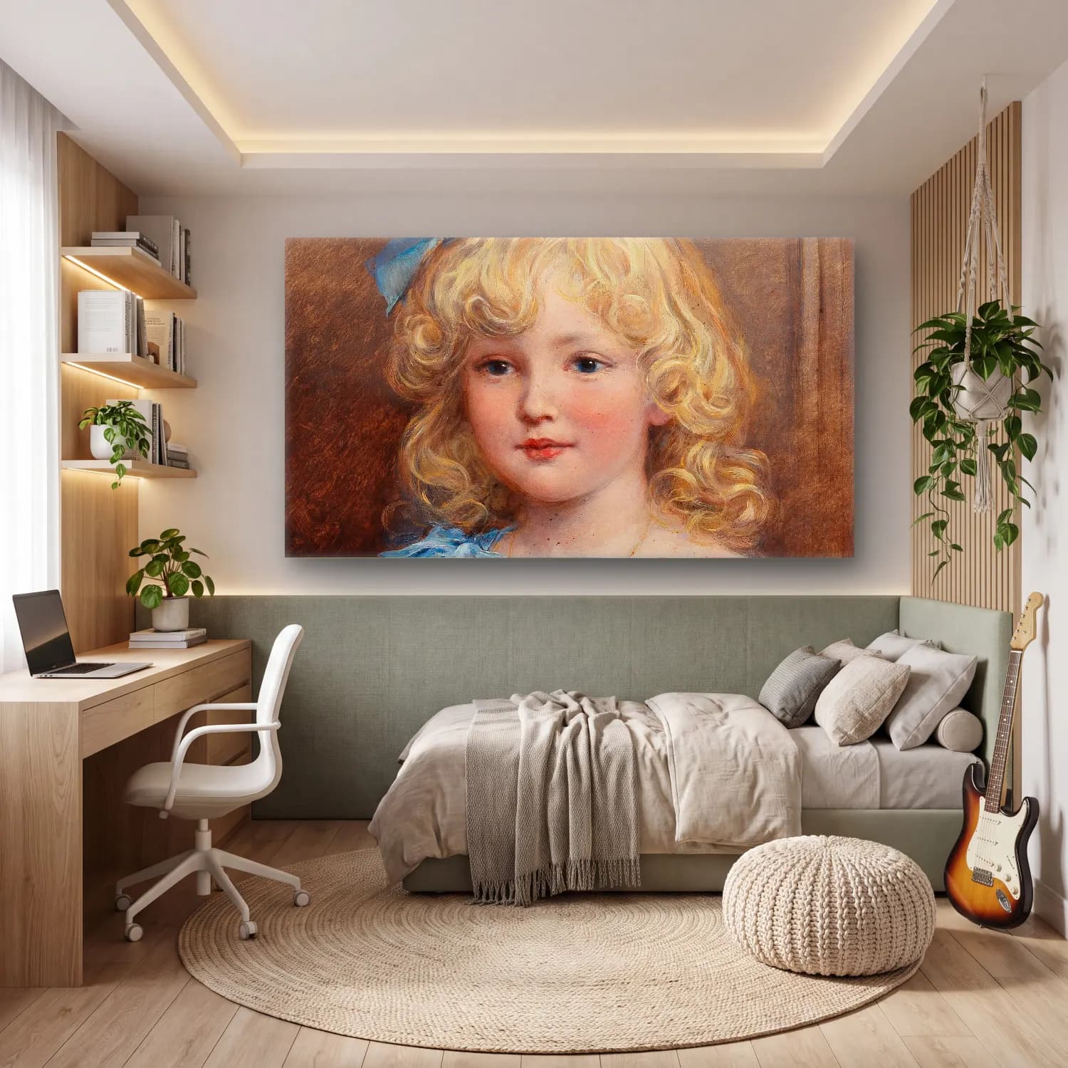 Heywood Hardy – Portrait of a girl in a blue dress cam tablo — genç odasında