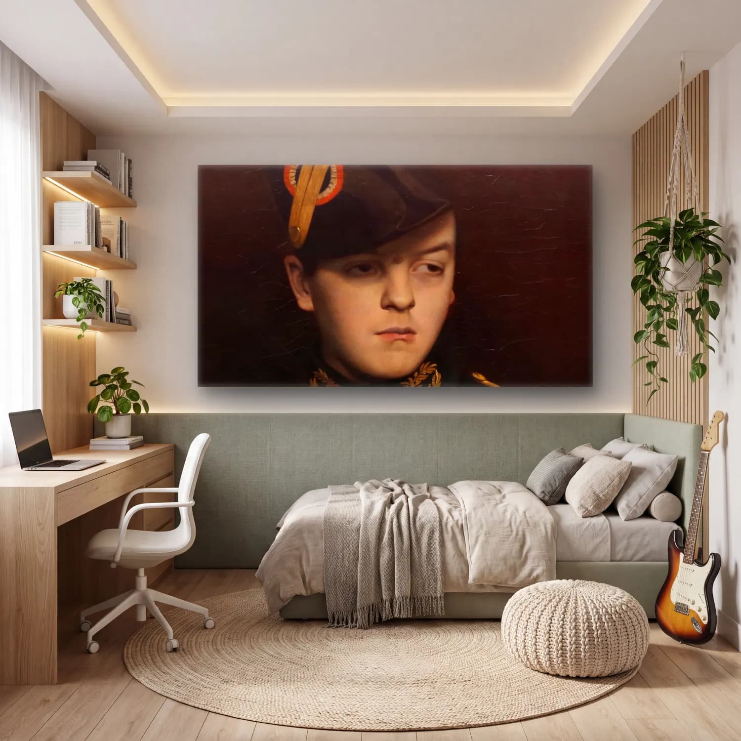 Yağlı Boya Şövalye – Yeşil Tonlar cam tablo — genç odasında
