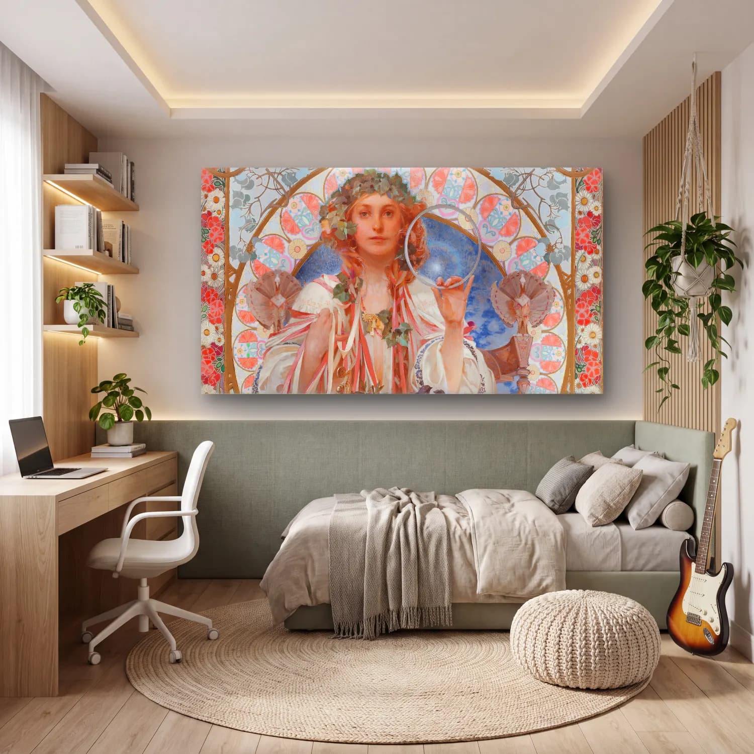 Alphonse Mucha – Portrait of Josephine Crane-Bradley as Slavia cam tablo — genç odasında