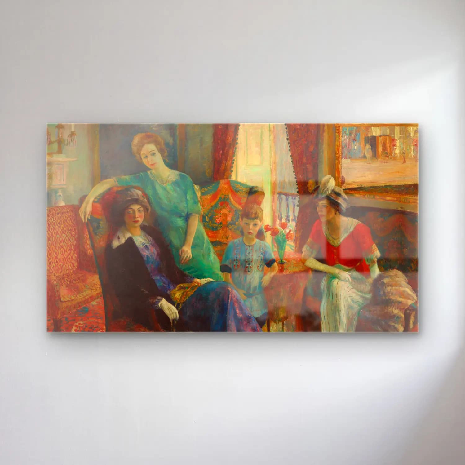 William James Glackens – Family Group cam tablo — William James Glackens – Family Group — empresyonist vintage i̇ç mekân