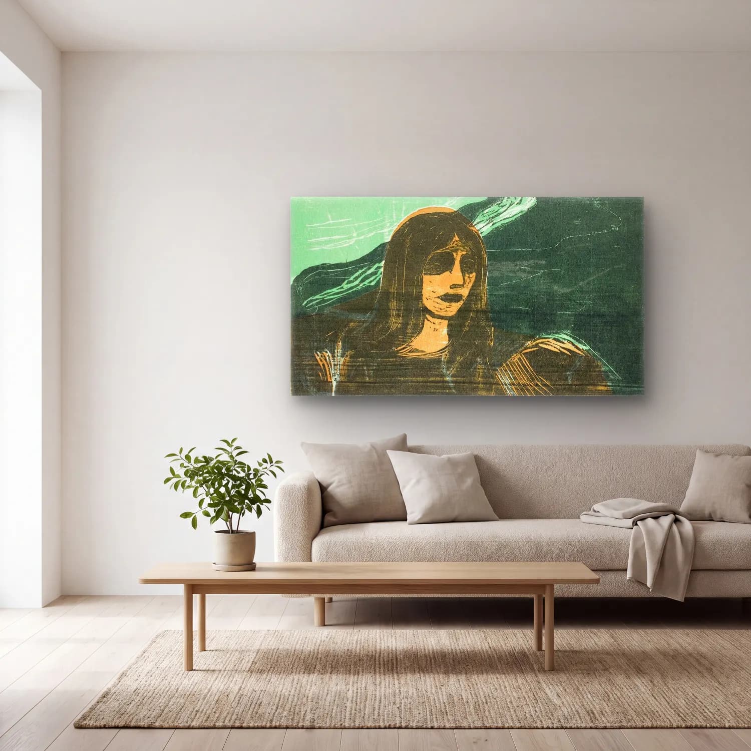 Edvard Munch – Woman’s Head against the Shore cam tablo — açık renk salonda